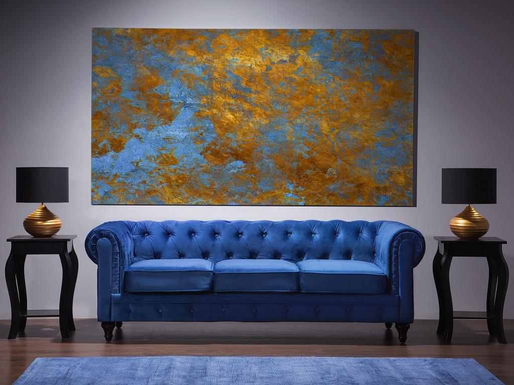 Sofá 3 plazas de terciopelo azul marino/negro CHESTERFIELD
