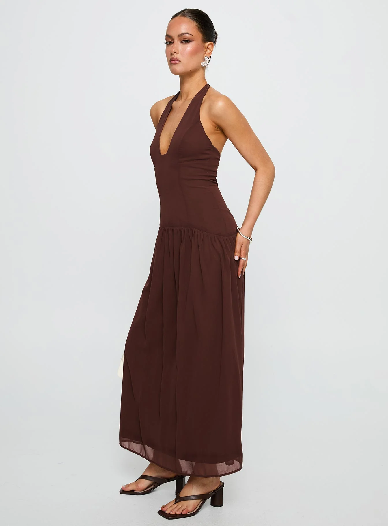 Chestnut Drop Waist Maxi Dress Brown