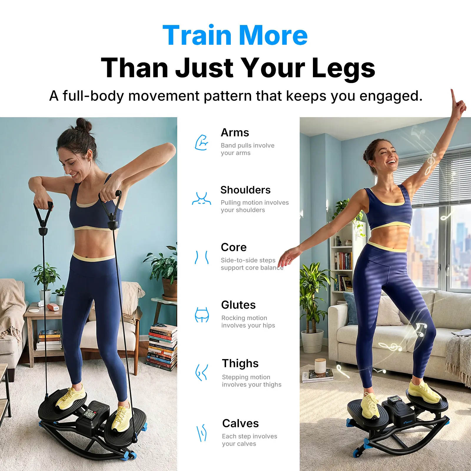 Merach Rocking Stepper Ski Machine with 3D Motion Stepper Design Side Stepper Machine for Home Workout - 330 lbs Capacity, Compact & Space-Saving Design, Built-In Counter Summervibes