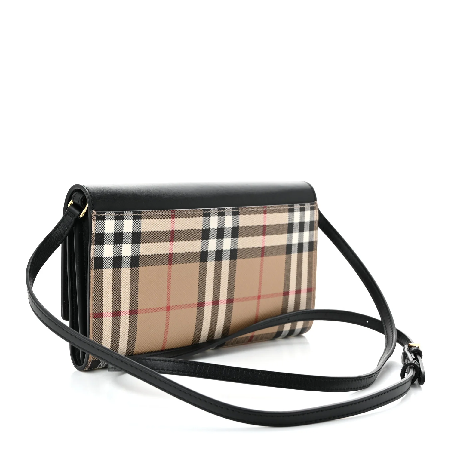 Calfskin Vintage Check Hannah Wallet with Detachable Strap Black - Top Club