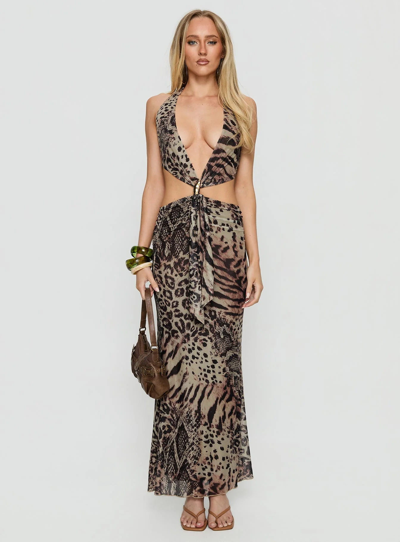 Karlita Halter Cut Out Maxi Dress Leopard