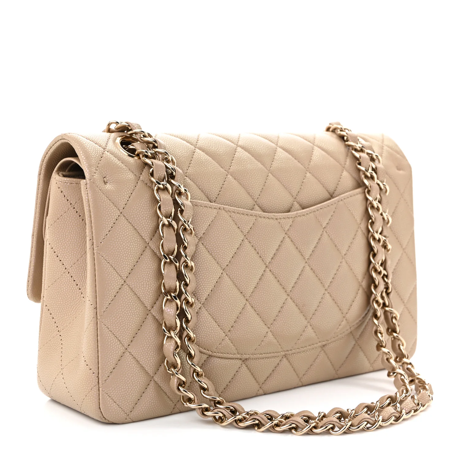 Iridescent Caviar Quilted Medium Double Flap Dark Beige - Top Club