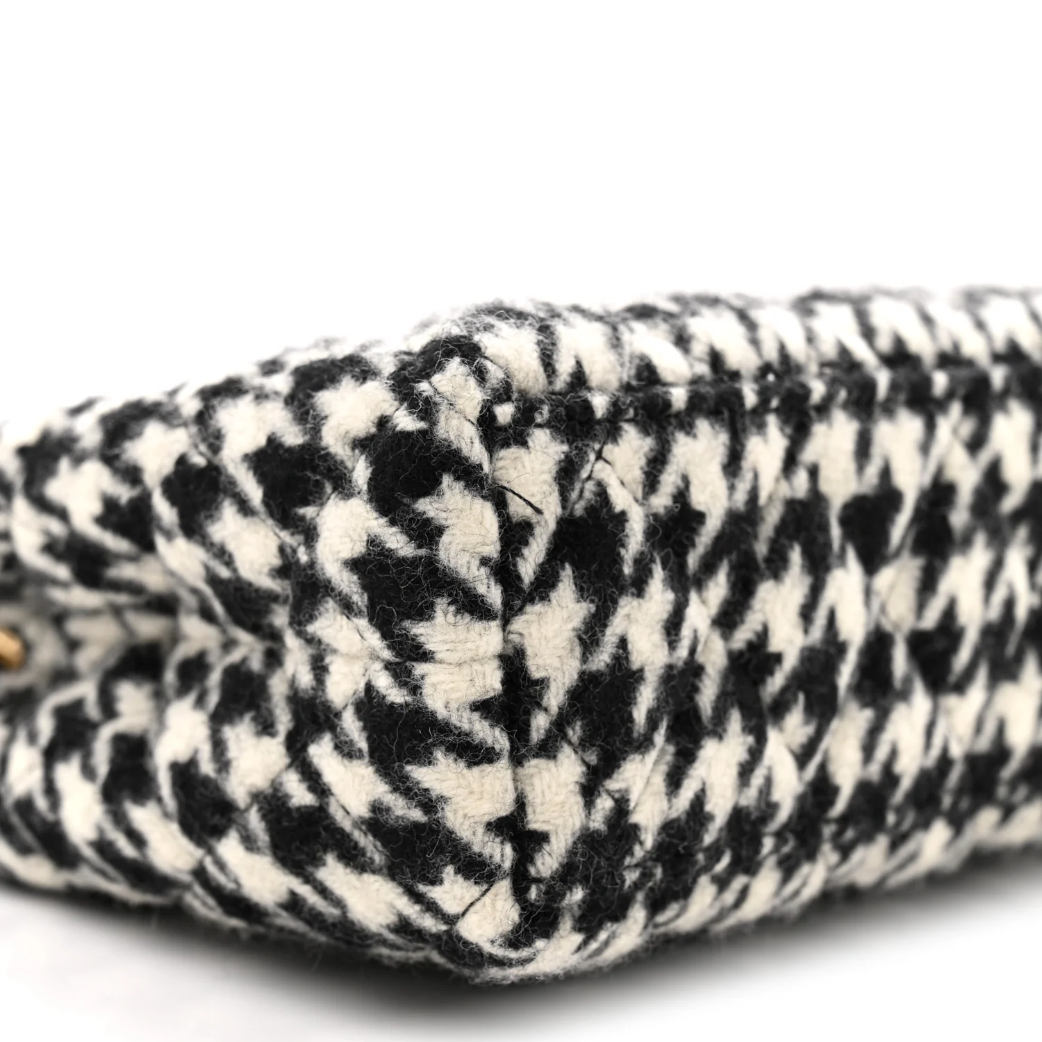 Tweed Houndstooth Quilted Nano Kelly Shopper Black White - Top Club