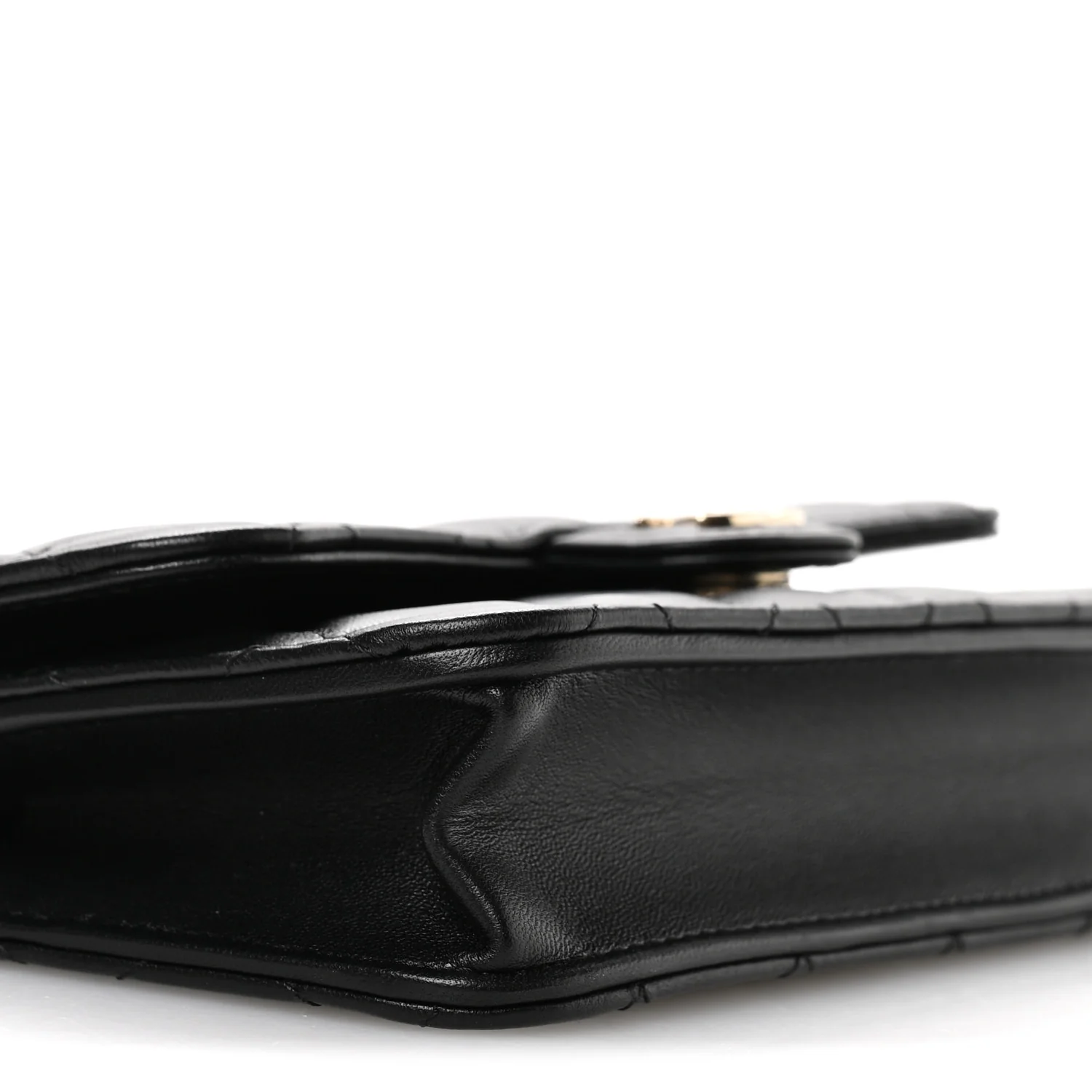 Lambskin Quilted Flap Phone Holder With Chain Black - Top Club