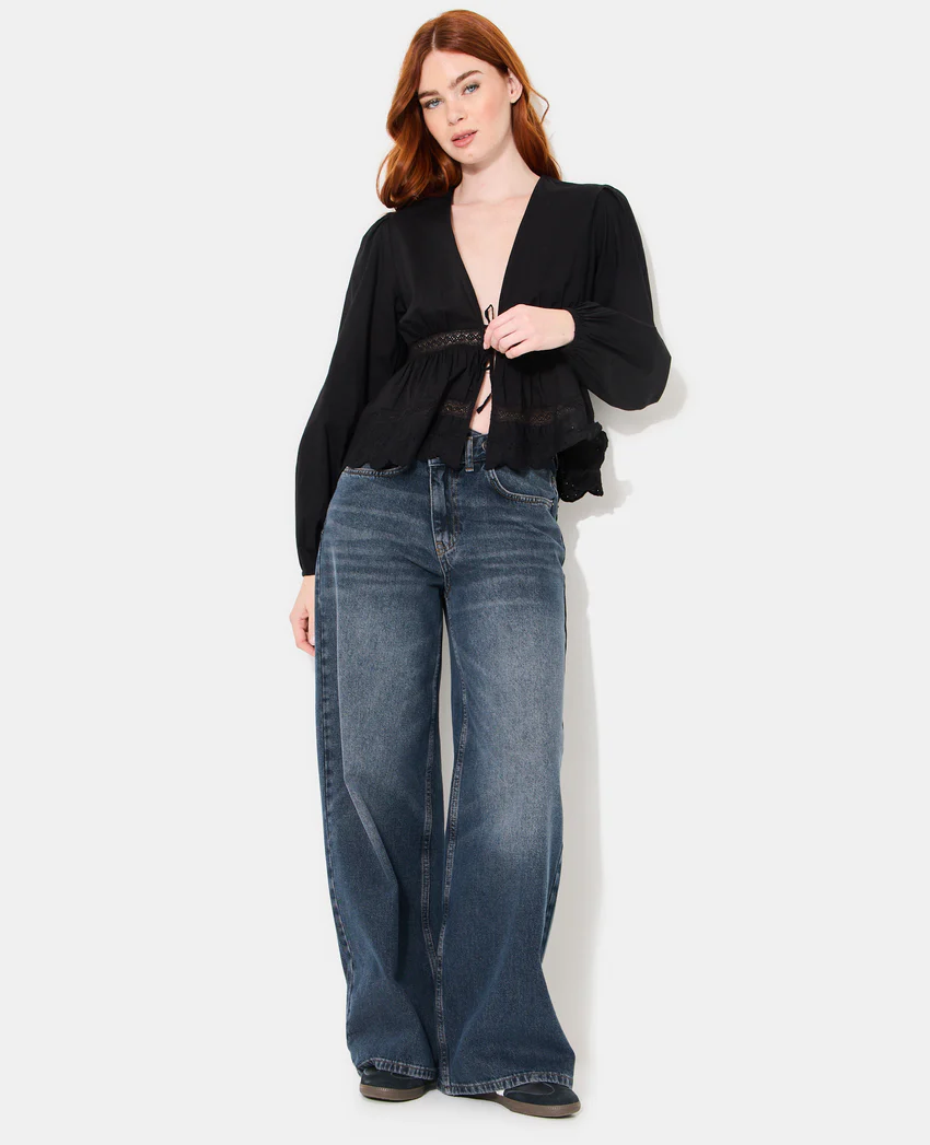Pimkie Blouse avec dentelle et nouettes