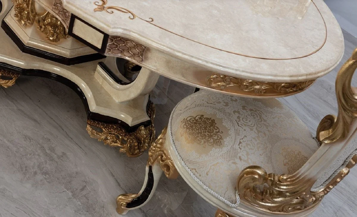 Luxury Baroque Dining Room Chair Set of 6 White / Cream / Beige / Black / Gold - Baroque Style Kitchen Chairs with Pattern - Luxury Dining Room Furniture in Baroque Style - Baroque Dining Room Furniture