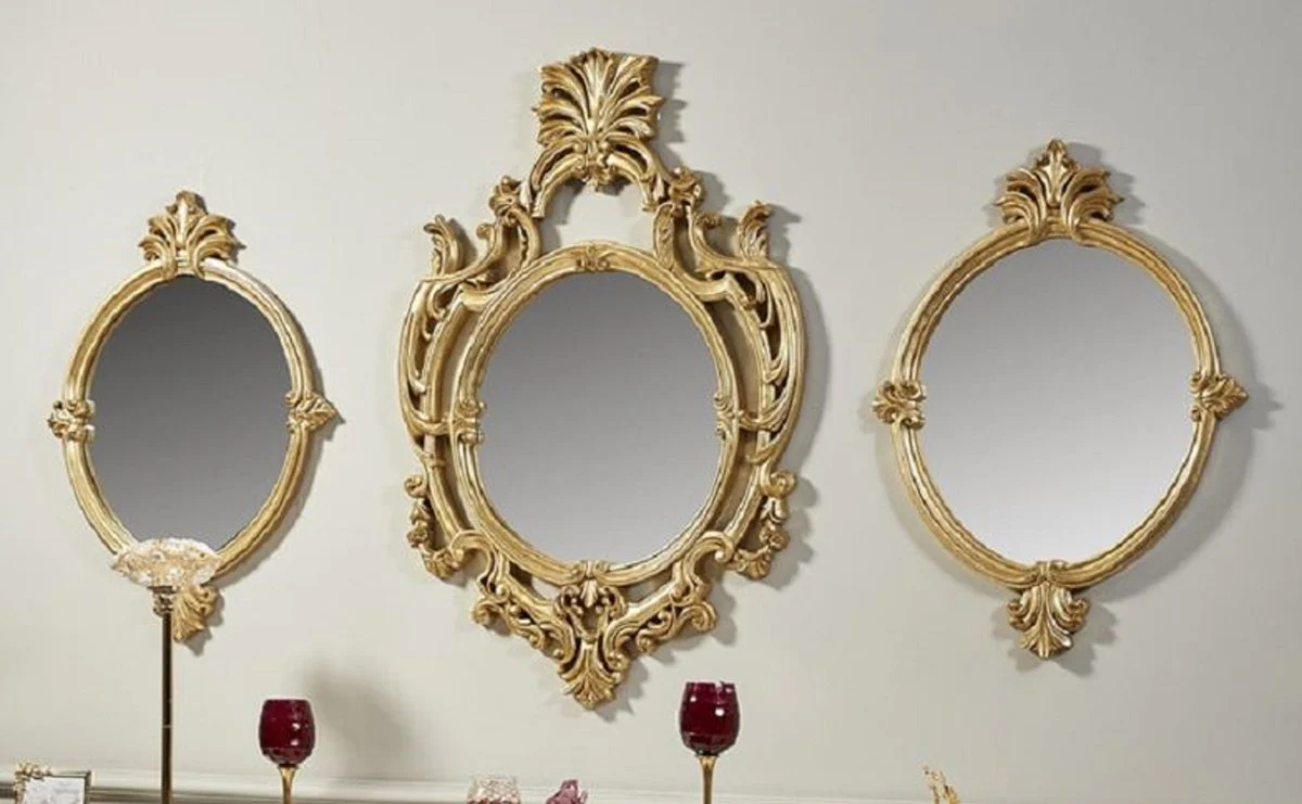 Luxury Baroque Mirror Set Gold - 3 handmade wall mirrors in Baroque style - Magnificent Baroque furniture