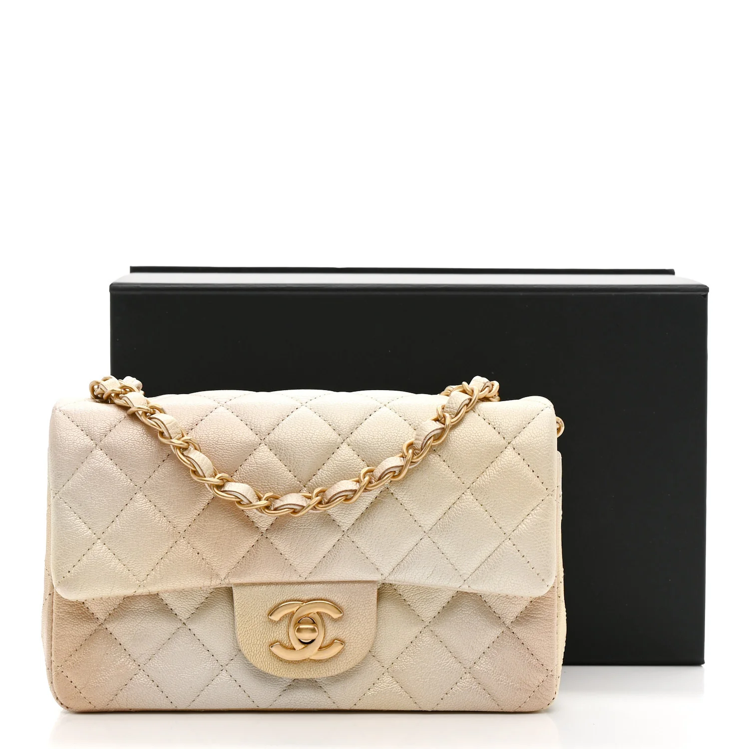 Metallic Goatskin Quilted Mini Rectangular Flap Gold - Top Club