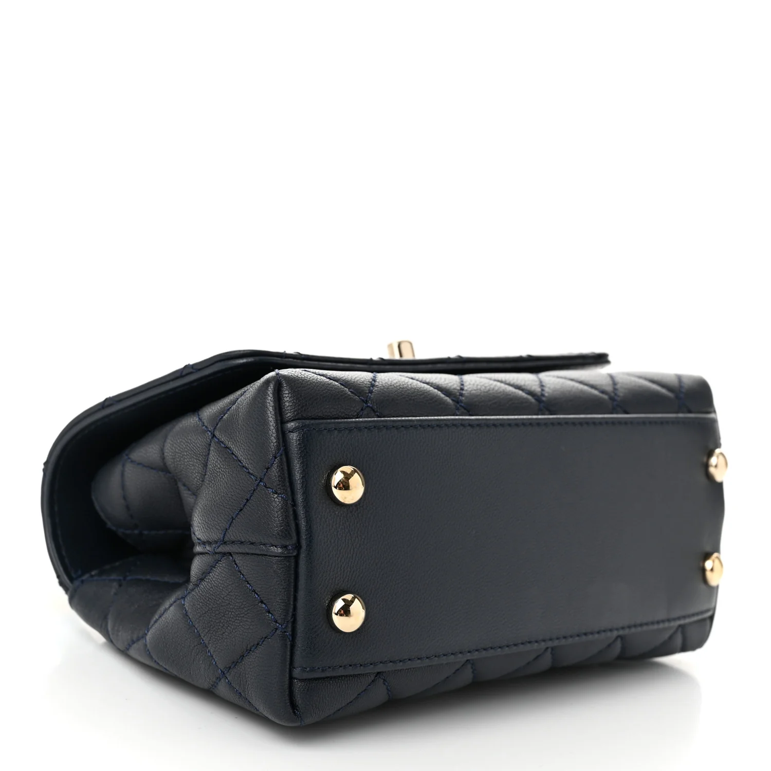 Goatskin Quilted Extra Mini Rainbow Coco Handle Flap Navy Blue - Top Club