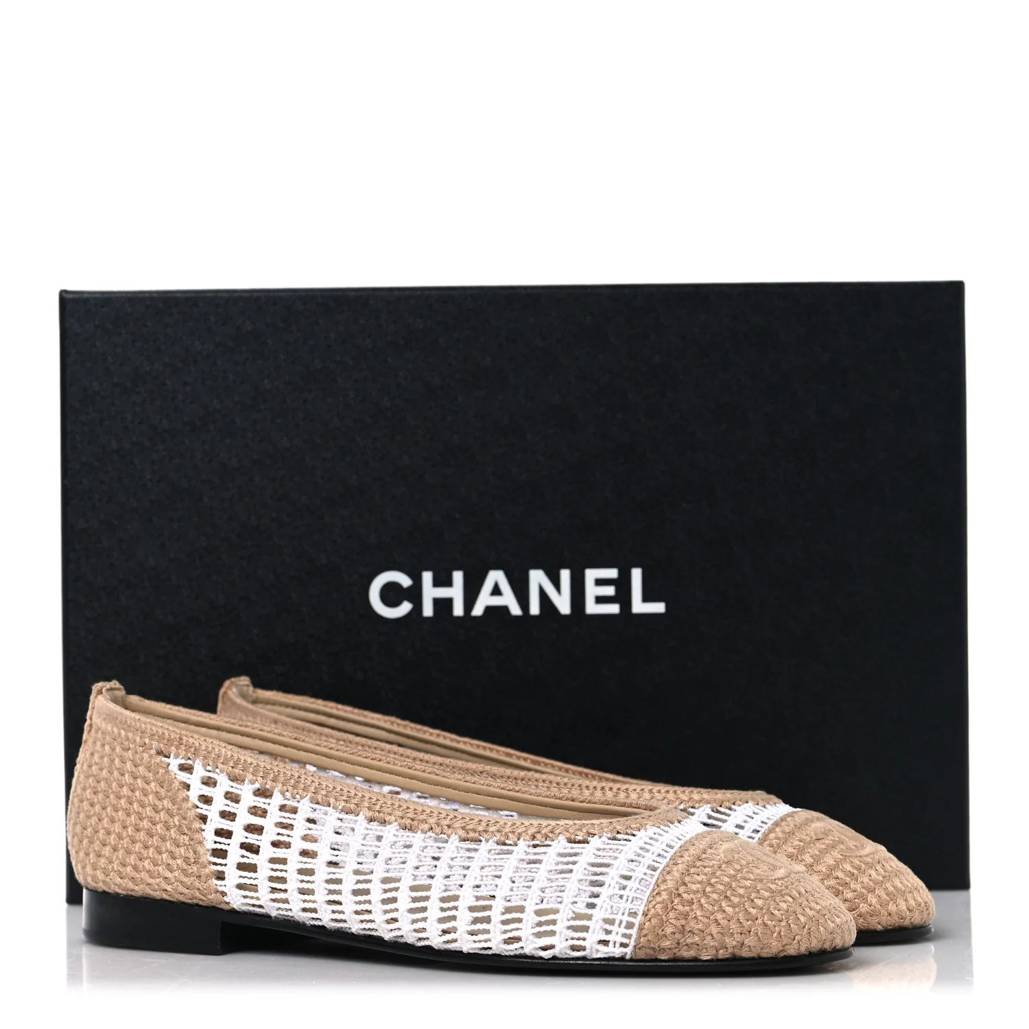 Raffia Cap Toe Ballerina Flats 37 White Beige - Top Club