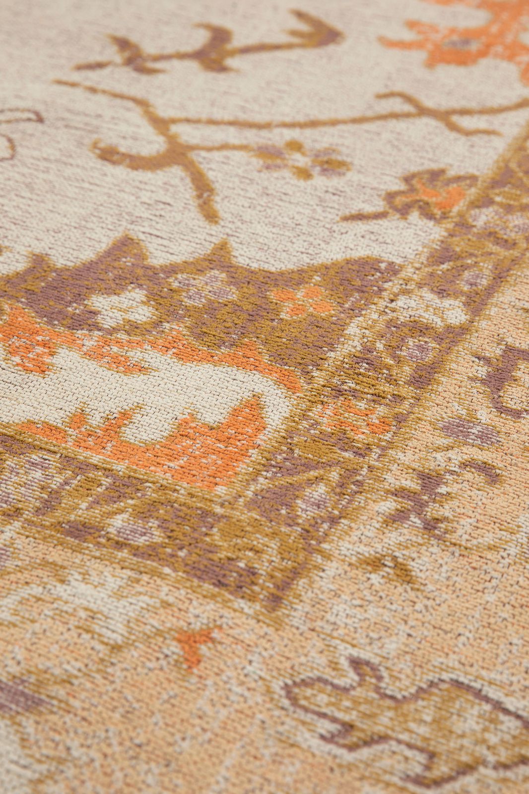 Lichtgeel vloerkleed met print