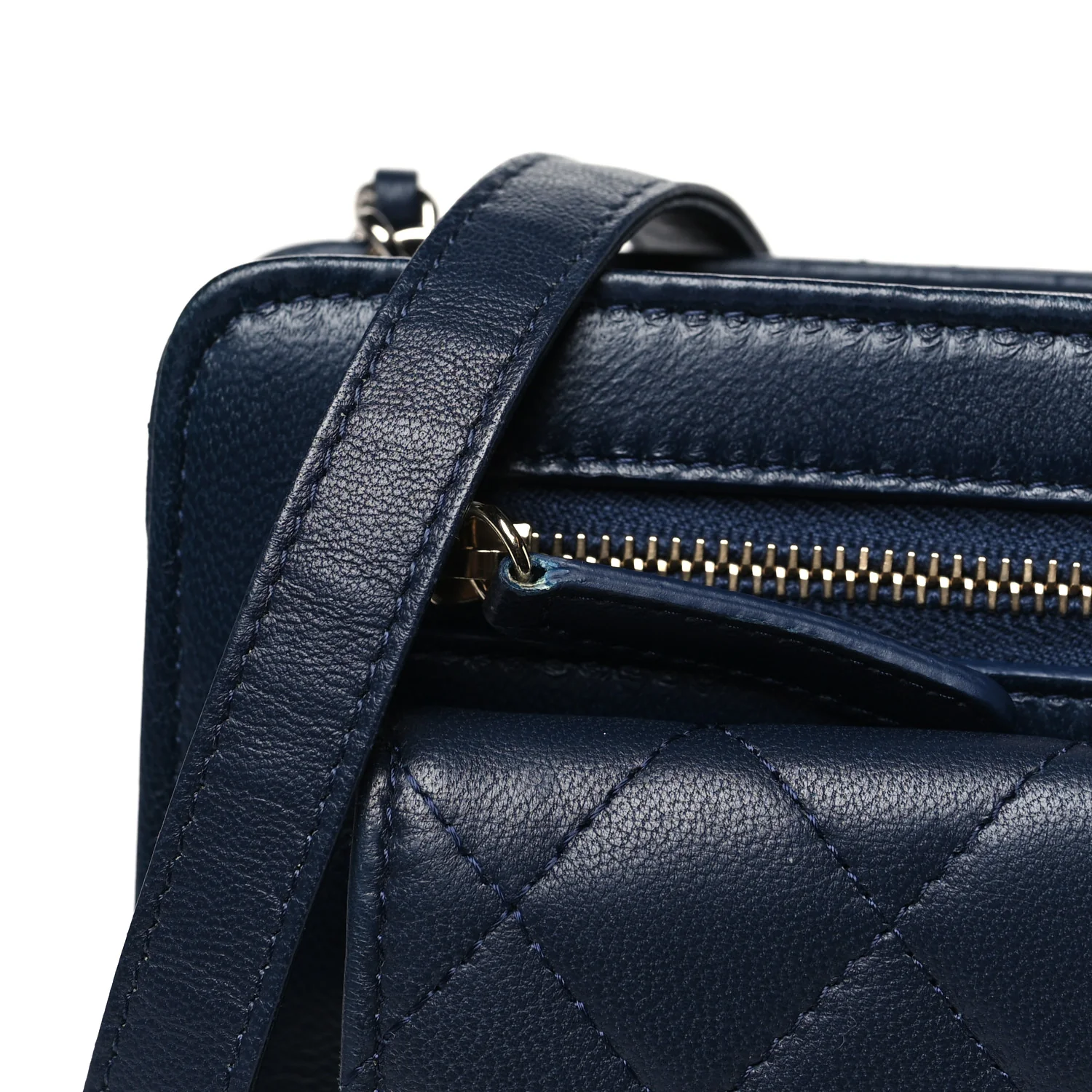 Lambskin Quilted Square Front Pocket Clutch With Chain Navy Blue - Top Club