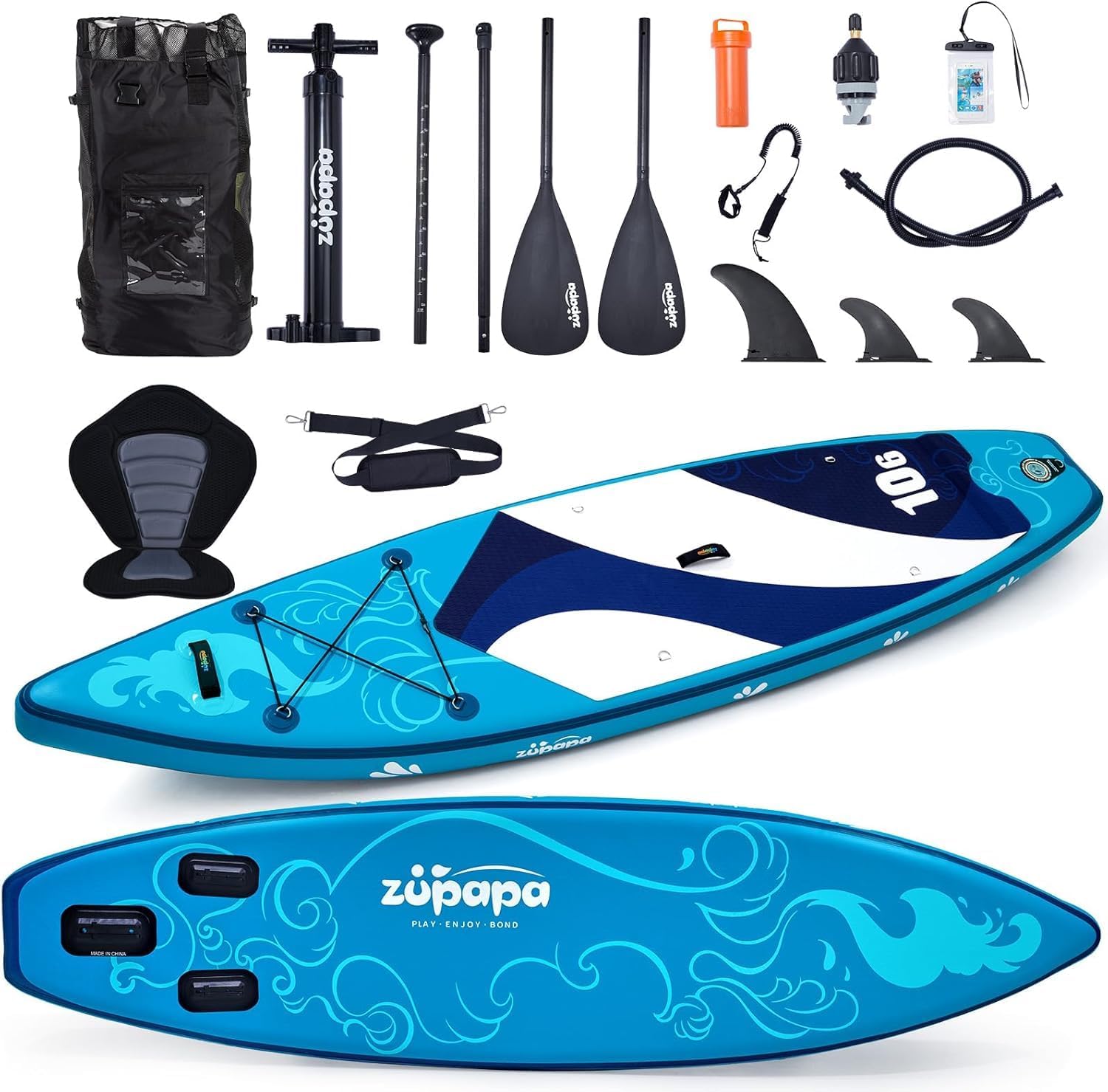 Zupapa 10'6 Stand Up Paddle Board with Kayak Seat,Inflatable Paddleboards,Adjustable Paddle,Kayak Seat, Backpack,Waterproof Bag and Hand Pump,Repair Kit