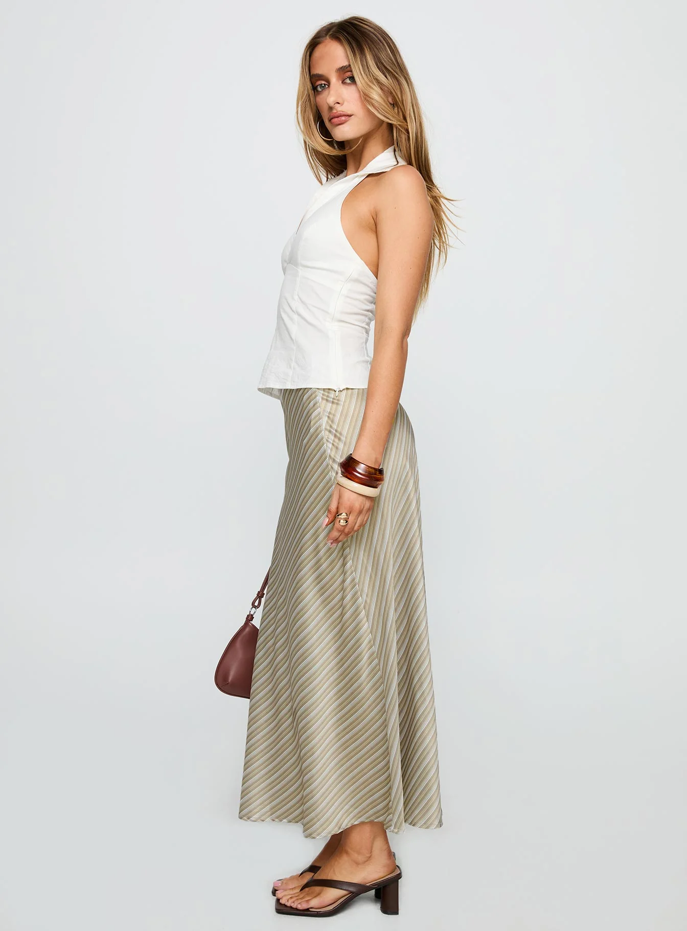 Mixed Signals Midi Skirt Brown Stripe