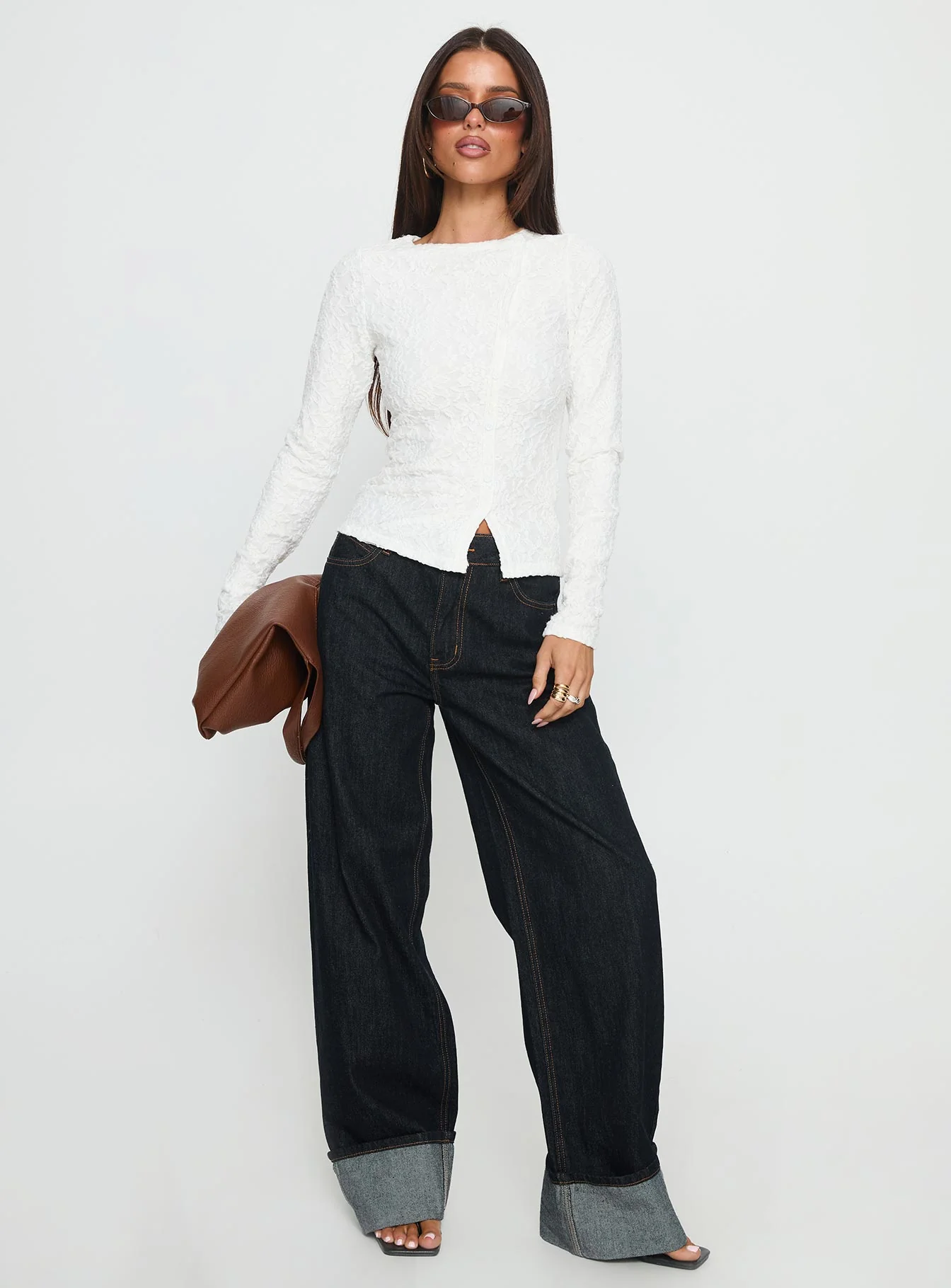 Passoni Long Sleeve Lace Top White