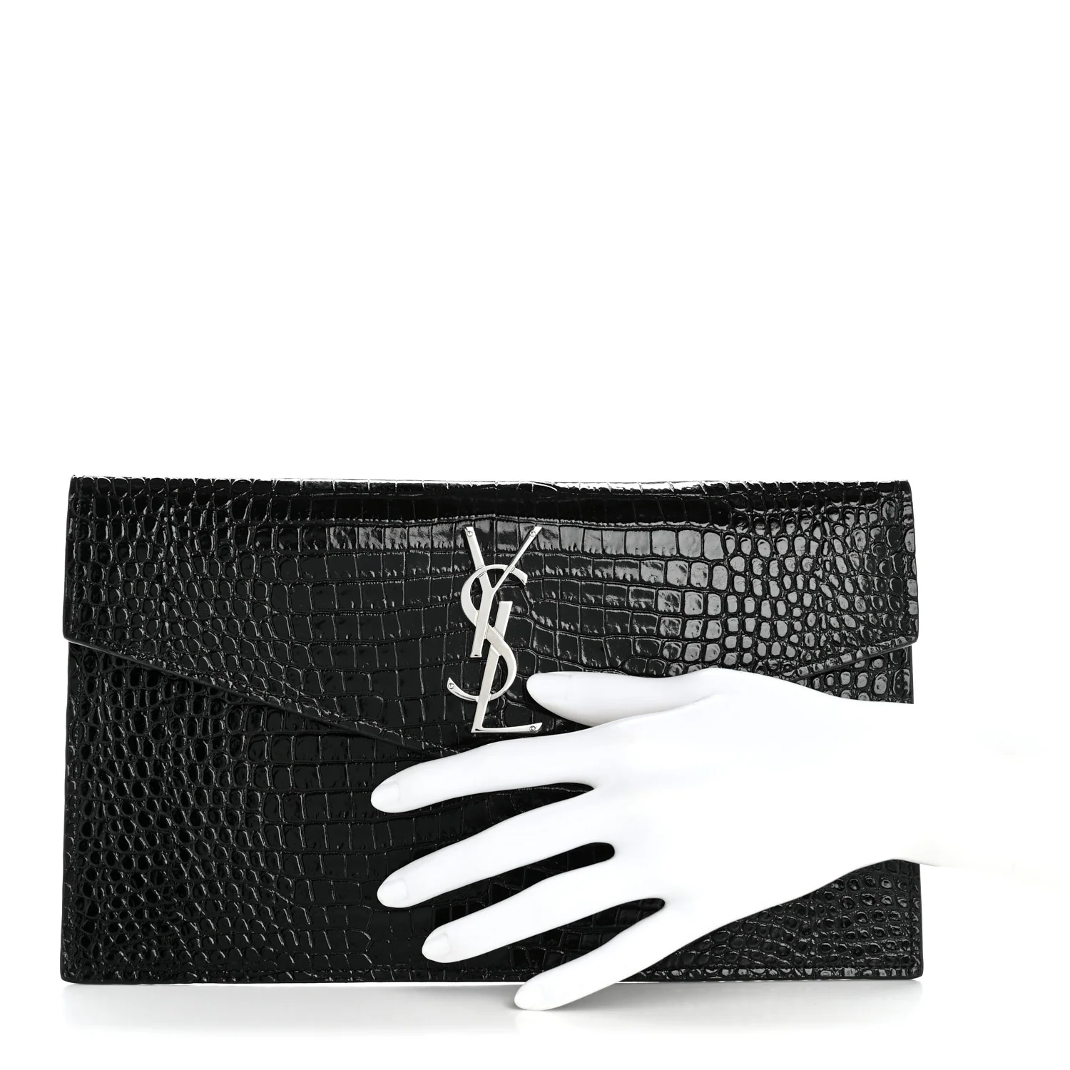 Calfskin Crocodile Embossed Uptown Monogram Pouch Black