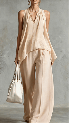 Women's Cotton-Blend Textured Sleeveless Top and Wide-Leg Pants Set - Nordfashionstorm - Women's Clothing, Fashion for You - Nordfashionstorm.com