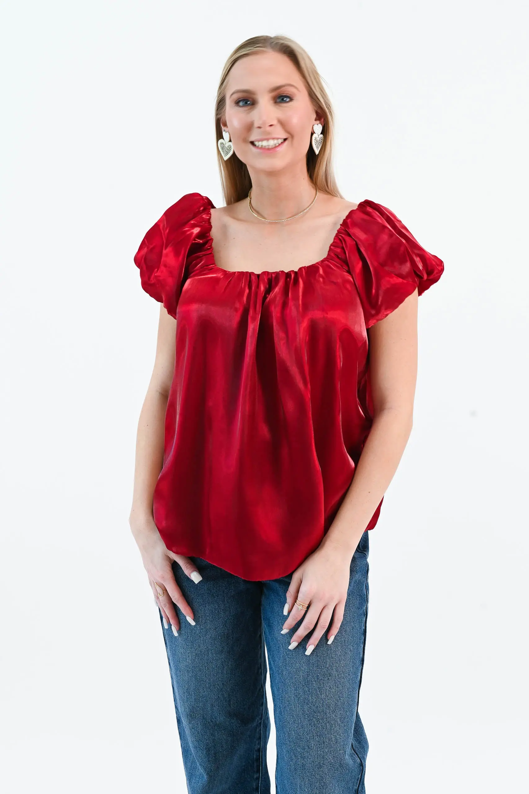 Until I Found Her Puff Sleeve Satin Top - ALJEGJ