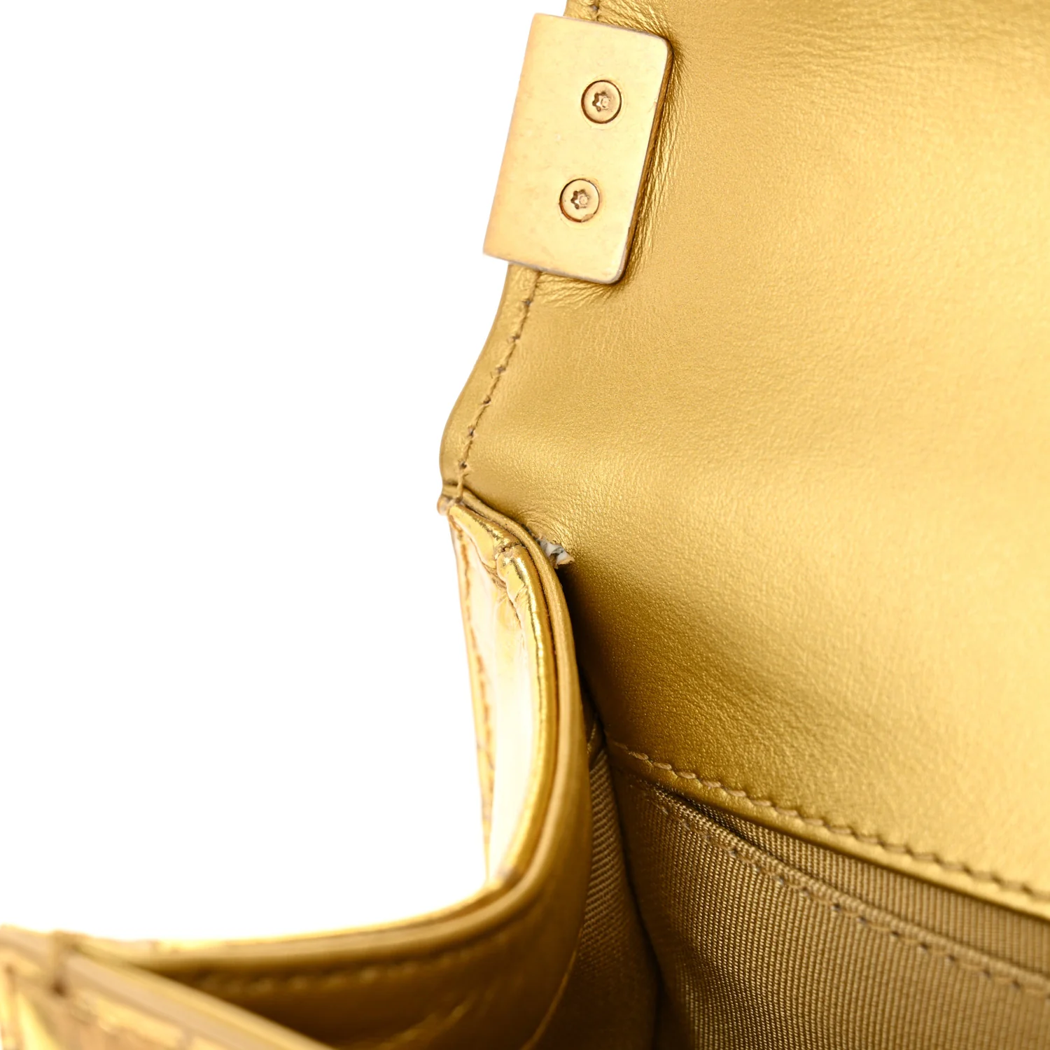 Metallic Calfskin Crocodile Embossed Graffiti Medium Cocodile Boy Flap Gold - Top Club