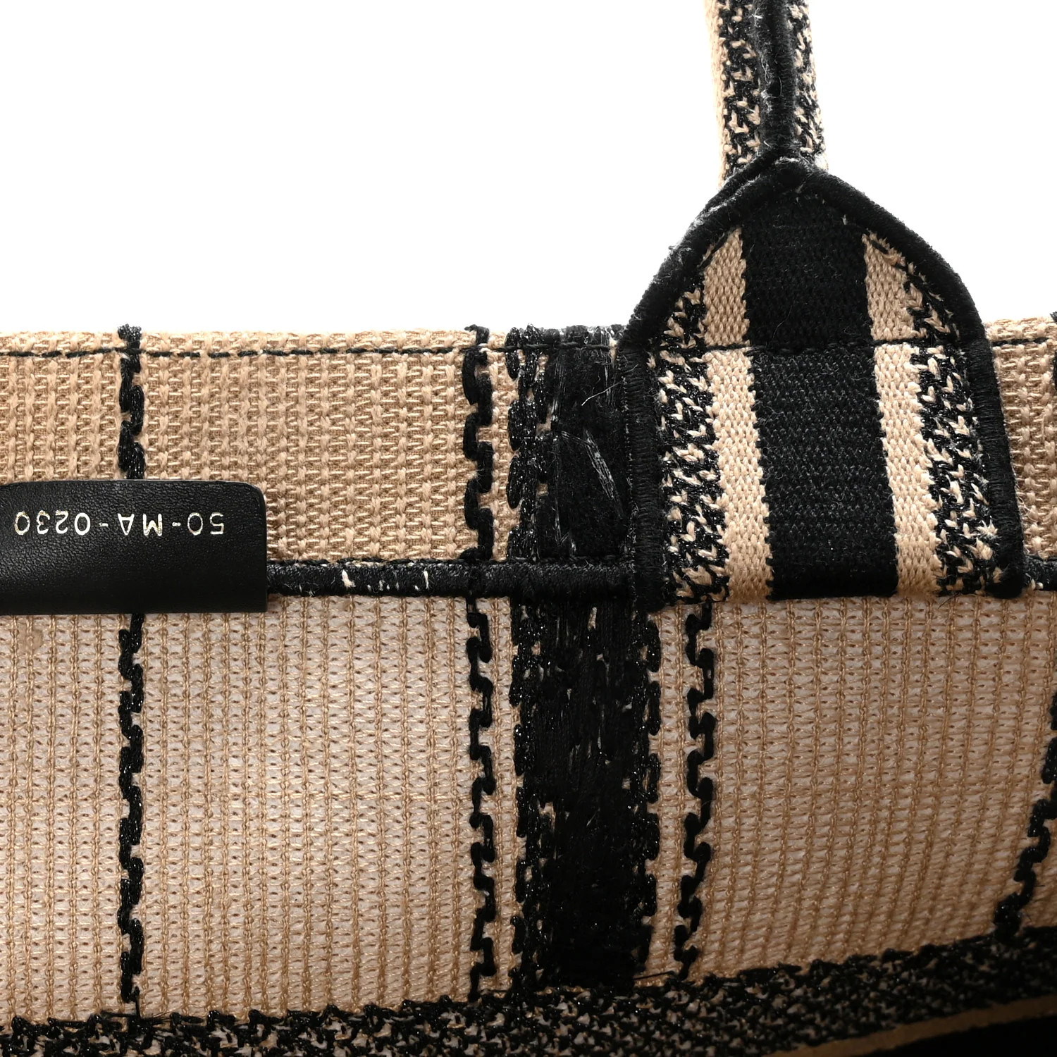 Canvas Embroidered Medium Bayadere Book Tote Black Beige - Top Club