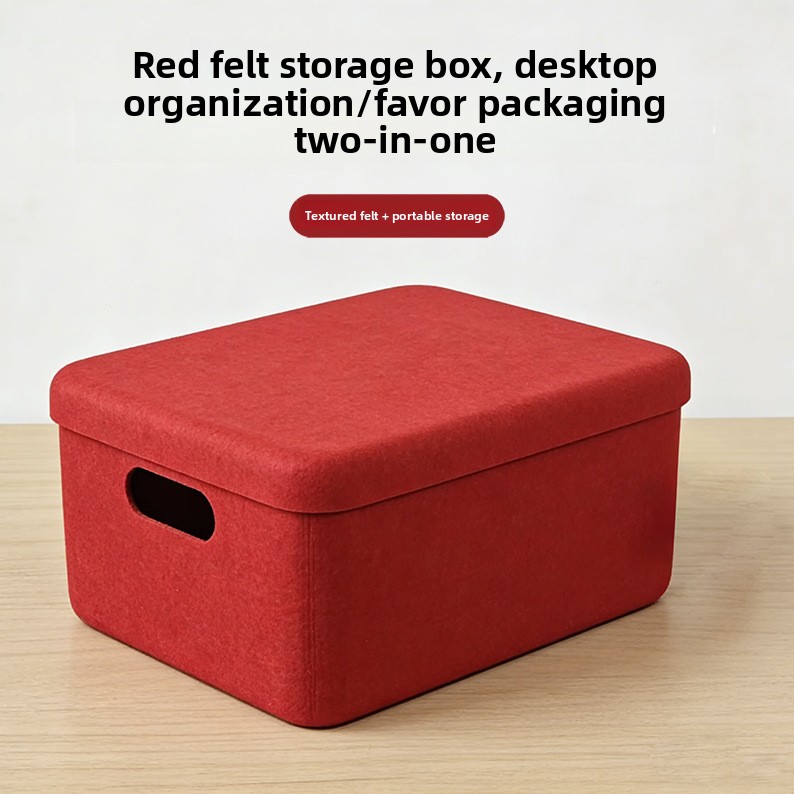 Rectangle Felt Storage Box Large Capacity Gift Box One-Piece Molded Design Handles Makeup Case Optional Logo Printing New