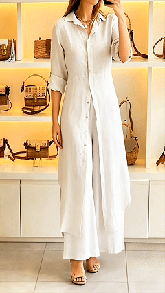 Women's Casual Two-Piece Set: Long Collared Top and Trousers - Nordfashionstorm - Women's Clothing, Fashion for You - Nordfashionstorm.com