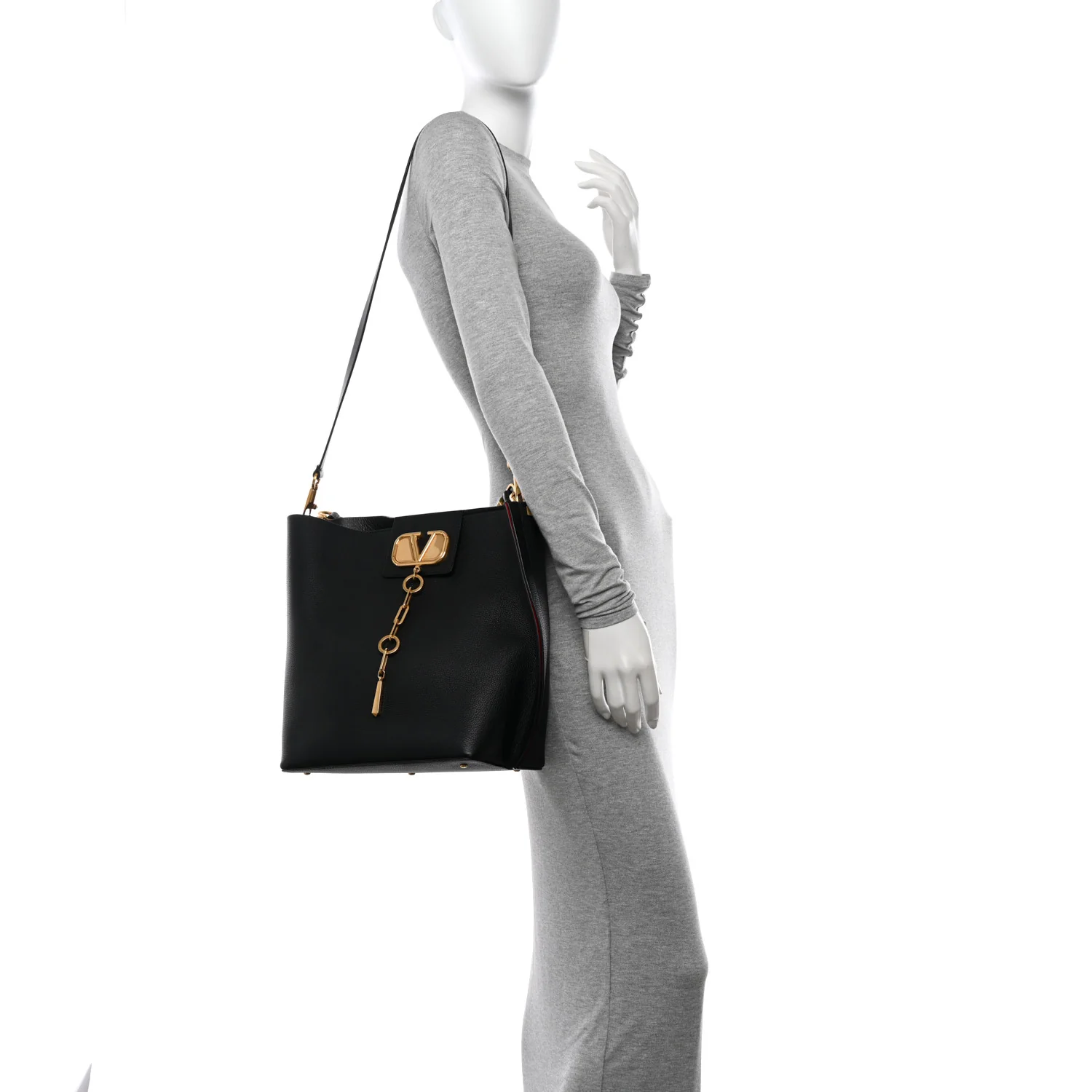 Grainy Calfskin VLogo Escape Hobo Bag Black