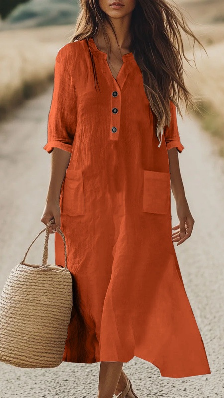 Women's Bohemian Vacation-Style Cotton-Linen Dress with Pockets - Nordfashionstorm - Women's Clothing, Fashion for You - Nordfashionstorm.com
