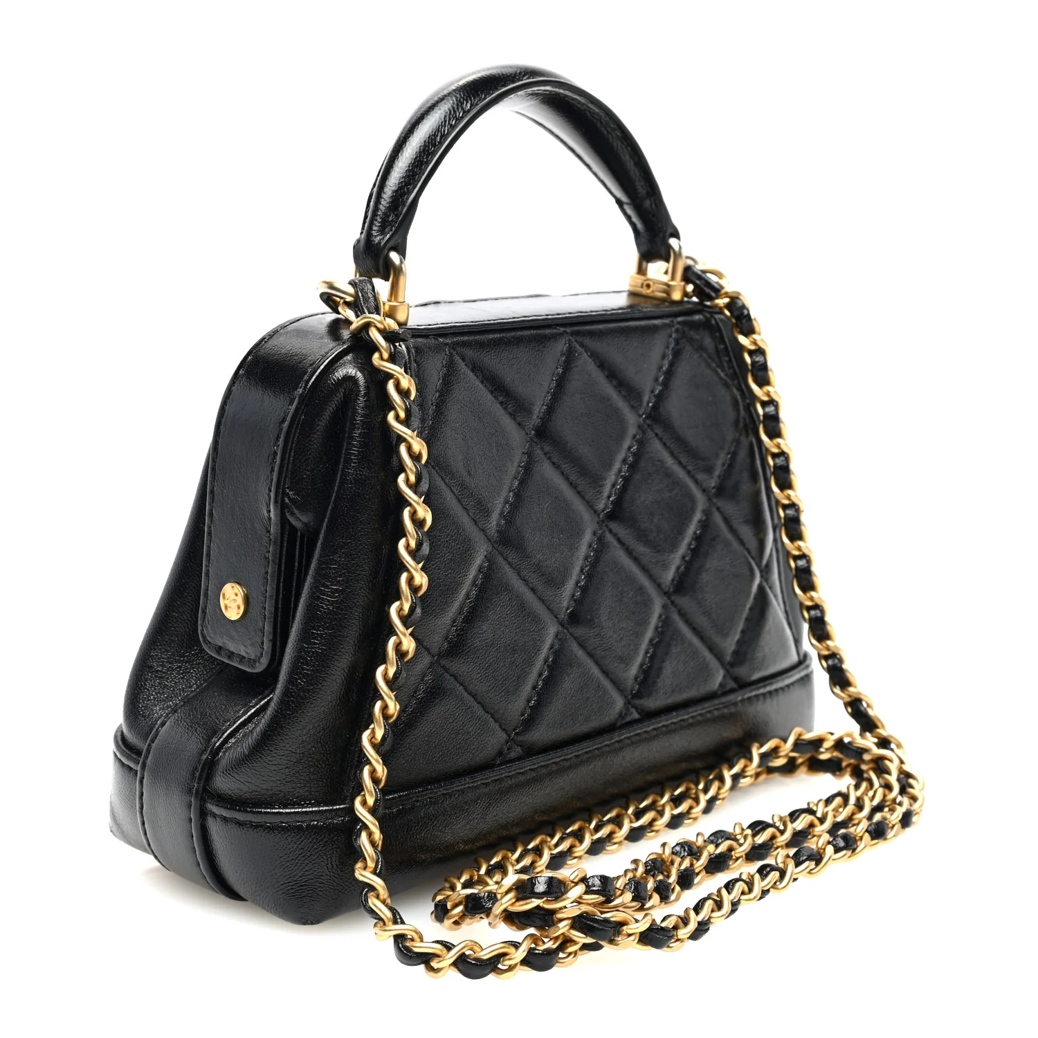 Shiny Lambskin Quilted Mini Cocodoc Top Handle Bag Black - Top Club