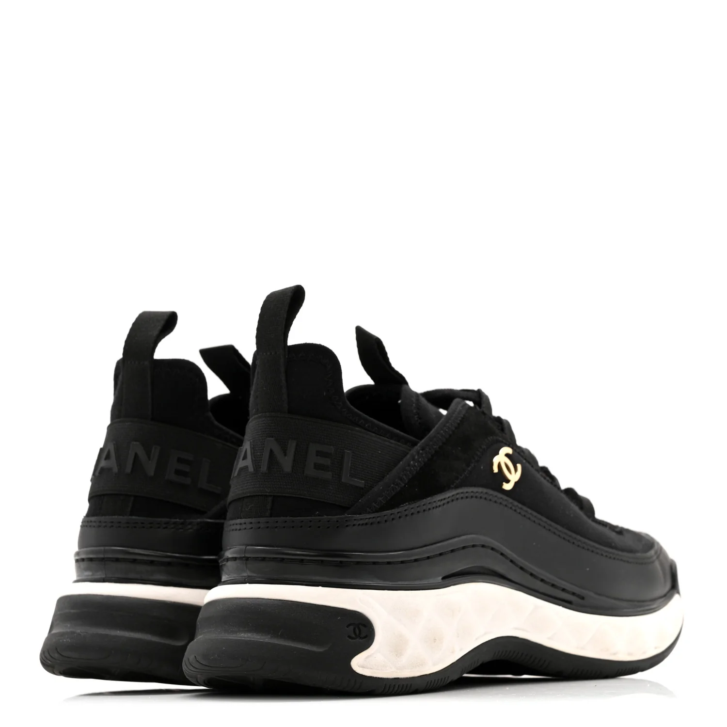 Velvet Calfskin Mixed Fibers CC Sneakers 38 Black - Top Club
