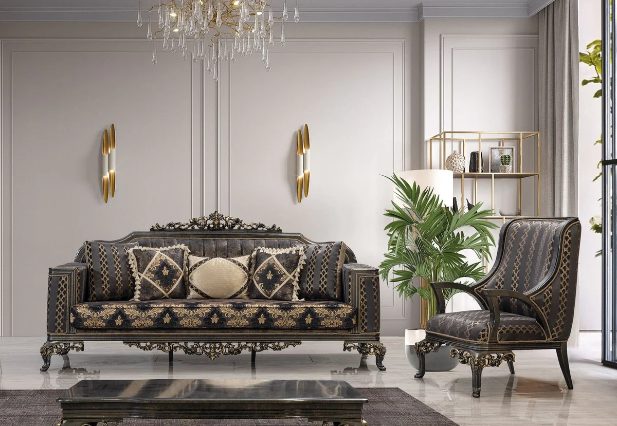 Luxury Baroque Coffee Table Gray / Gold - Handmade Baroque Style Living Room Table - Baroque Style Living Room Furniture - Baroque Furniture - Luxury Furniture in Baroque Style - Noble & Magnificent