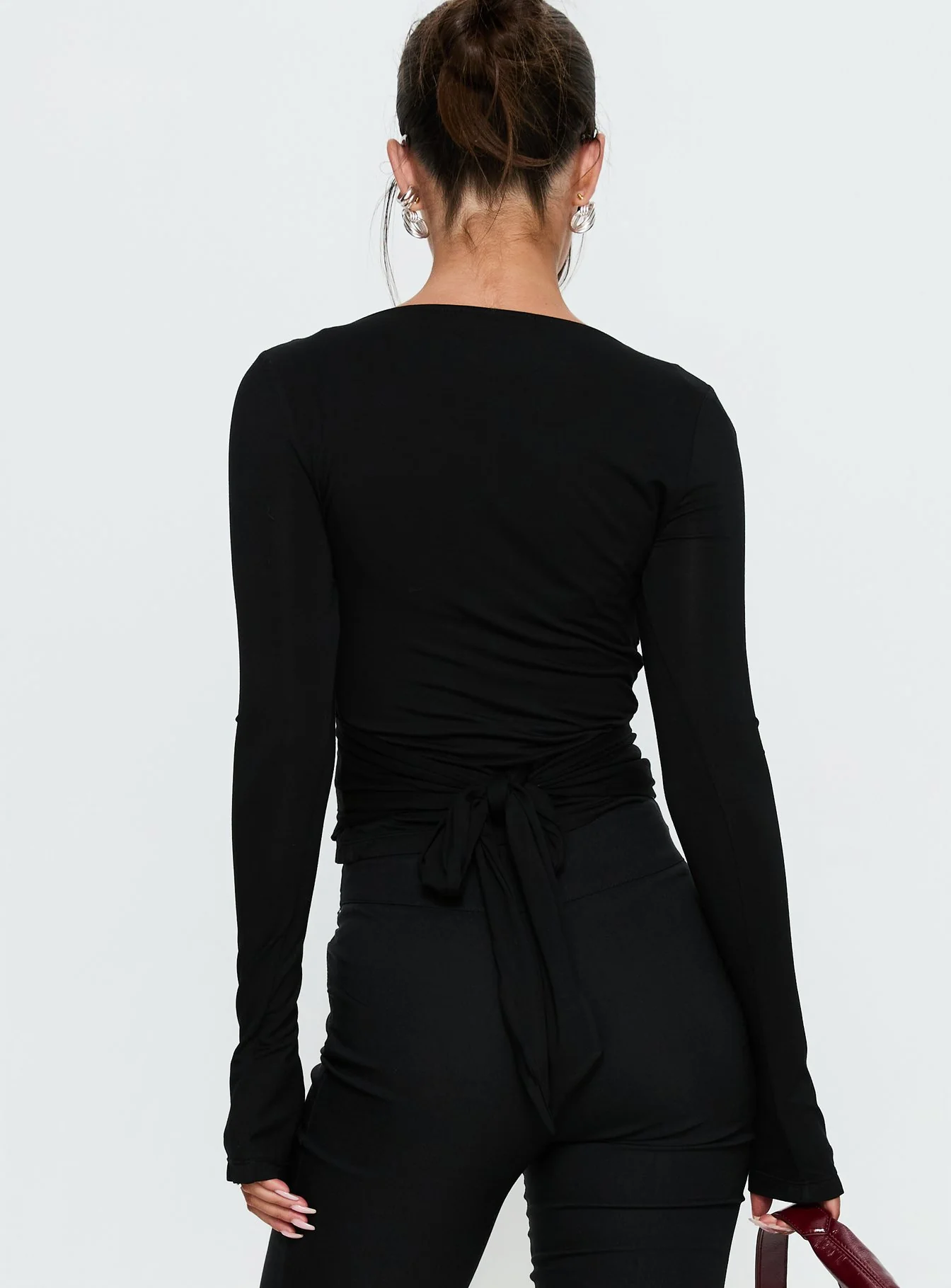 Sylka Long Sleeve Jersey Wrap Top Black