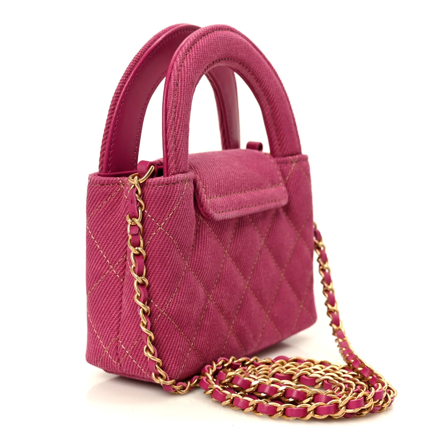 Denim Quilted Mini Nano Kelly Shopper Fuchsia