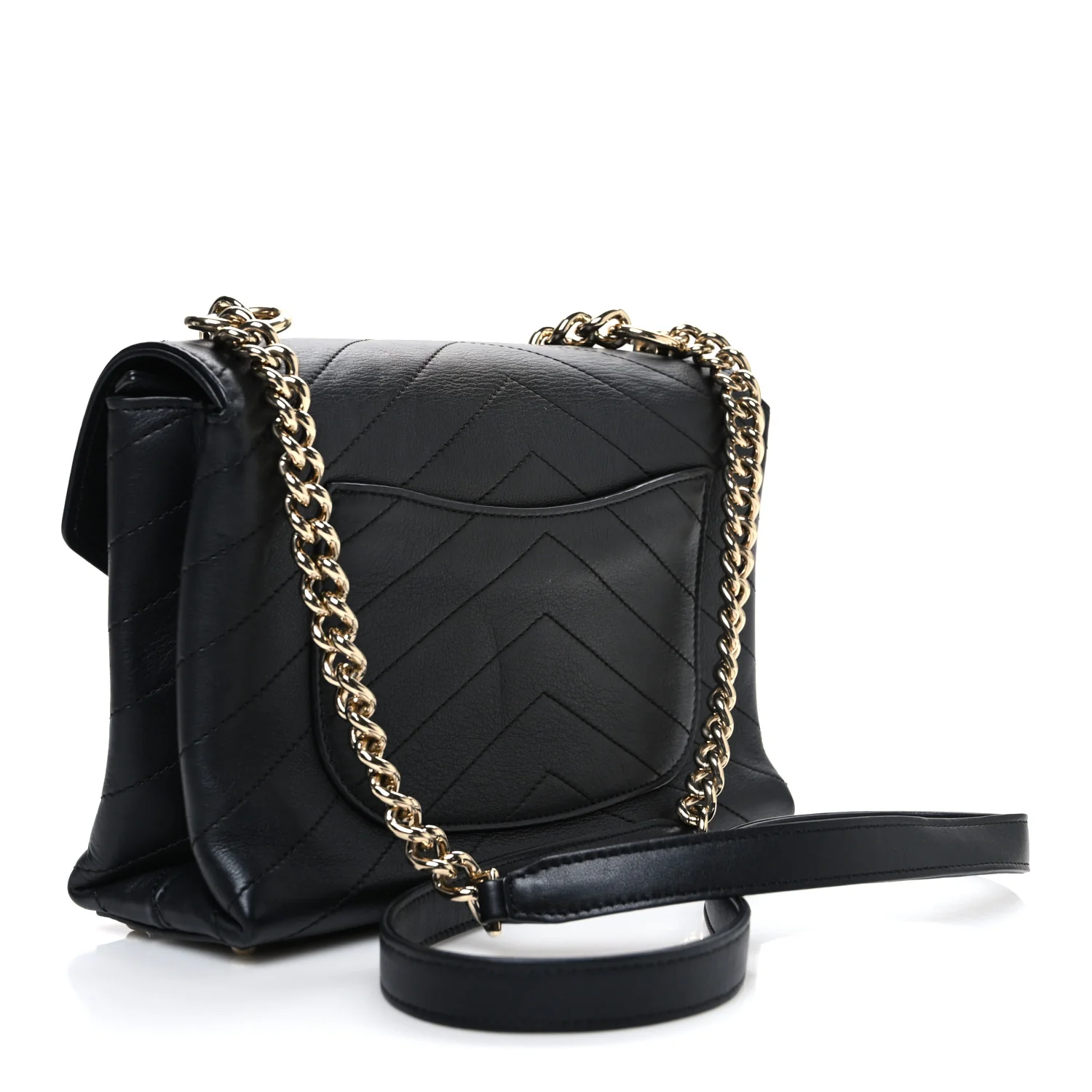 Lambskin Chevron Stitched Medium Envelope Flap Black - Top Club