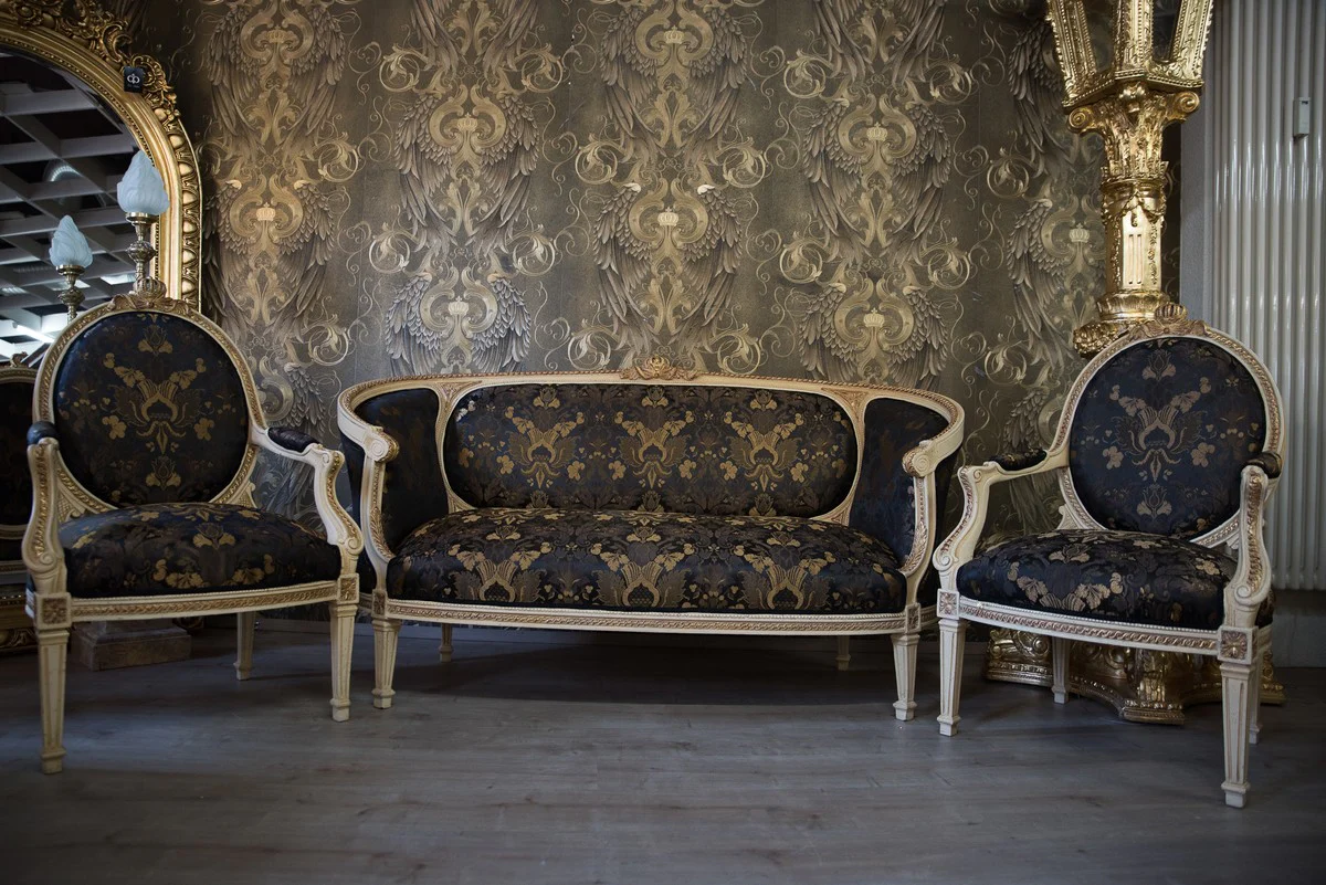Pompöös by Baroque living room set cream / olive with golden pattern - Pompöös Baroque living room furniture designed by Harald Glööckler