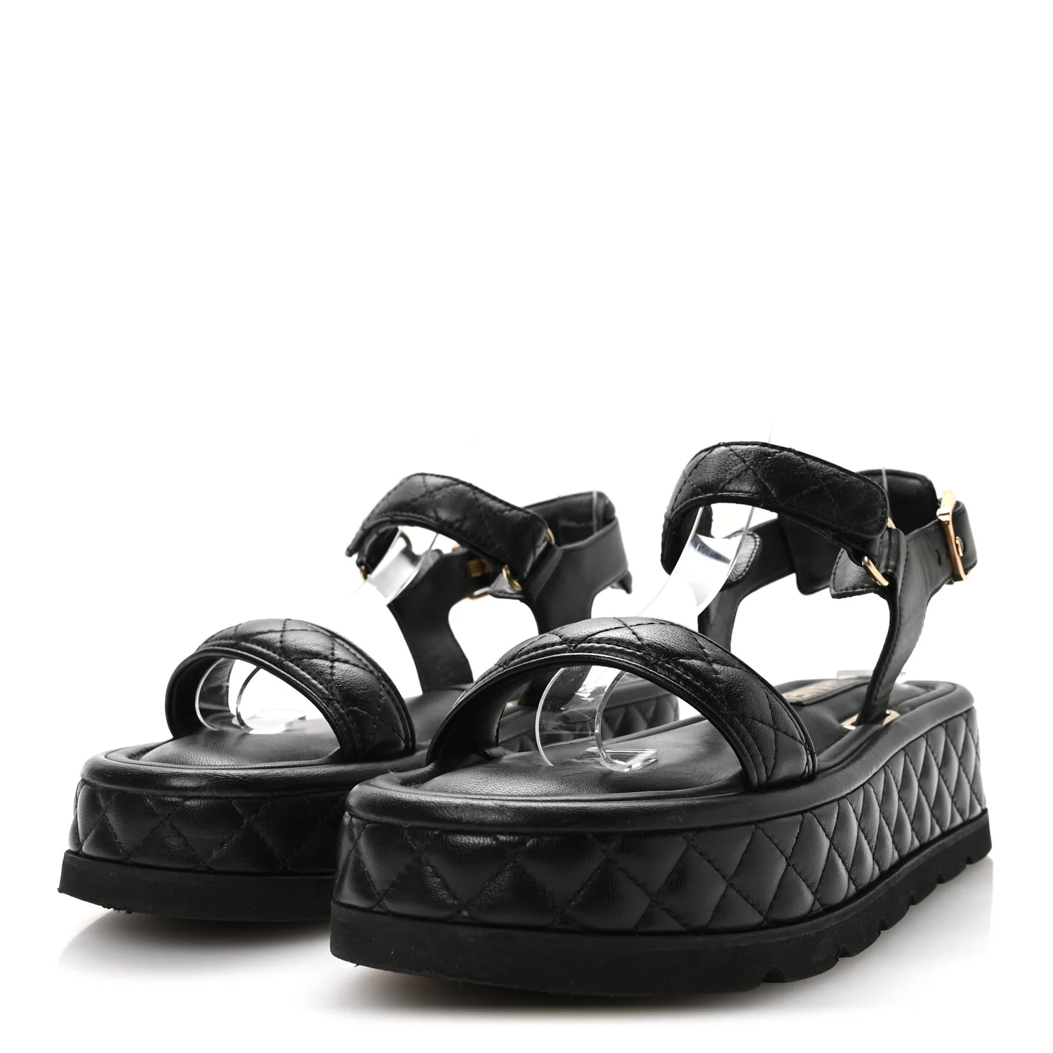 Lambskin Quilted Platform Sandals 38 Black - Top Club
