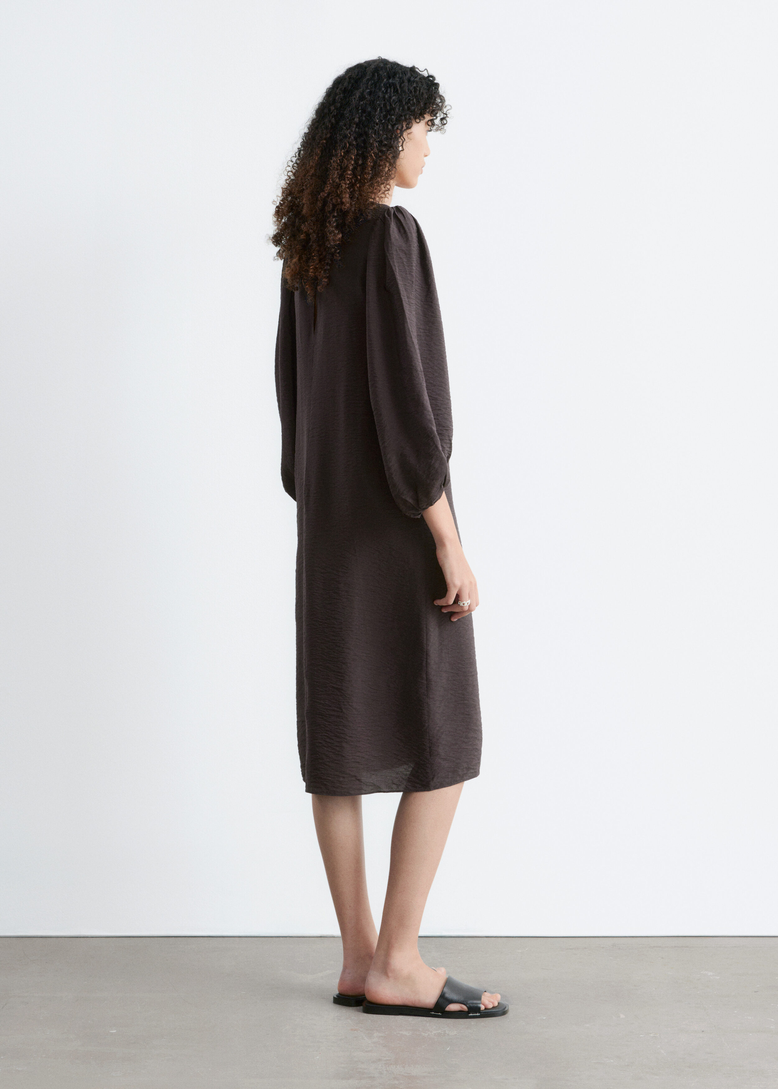 & Other Stories PUFF-SLEEVE V-NECK MIDI DRESS