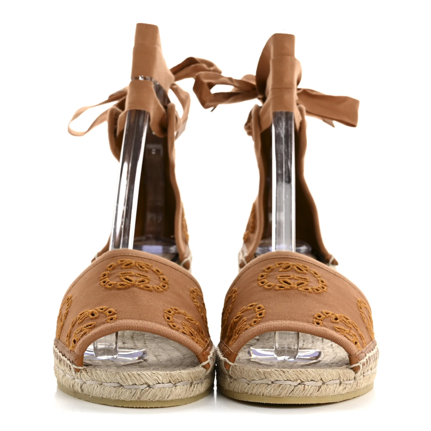 Canvas Damita GG Eyelet Espadrille Wedge Sandals 38 Blondie Cognac - Top Club