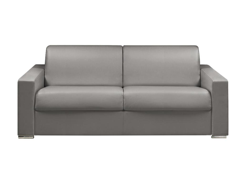 Sofá cama de 4 plazas tipo italiano de piel sintética CALITO - Gris- Cama de 160 cm - Colchón de 14 cm
