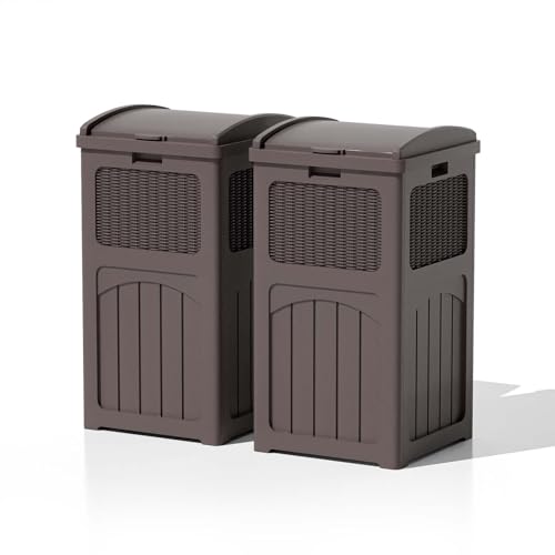 Patiowell 36 Gallon Outdoor Trash Can, Resin Outdoor Garbage Can with Lid for Patio, Backyard, Deck, Black