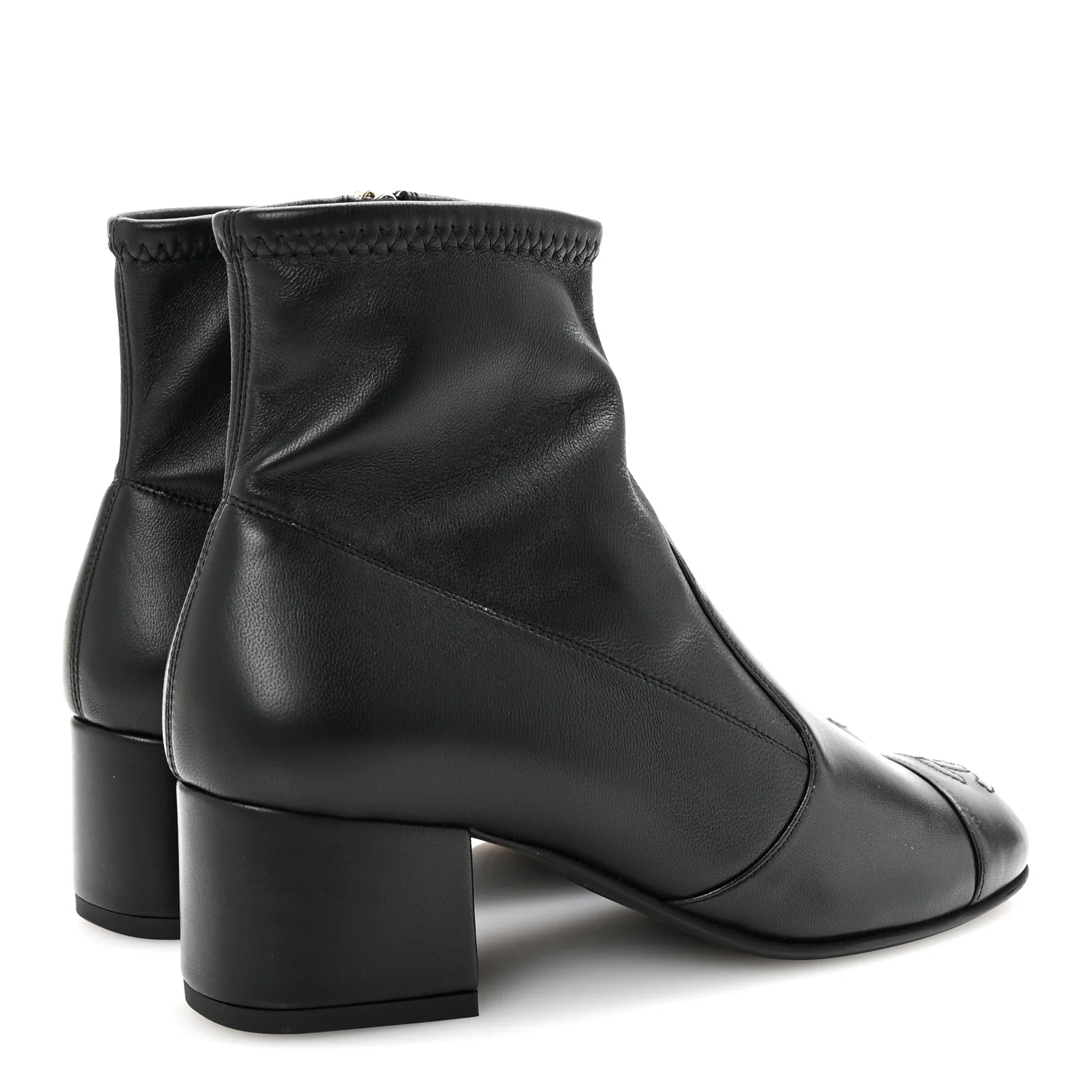 Stretch Lambskin Cap Toe CC Short Boots 35 Black - Top Club
