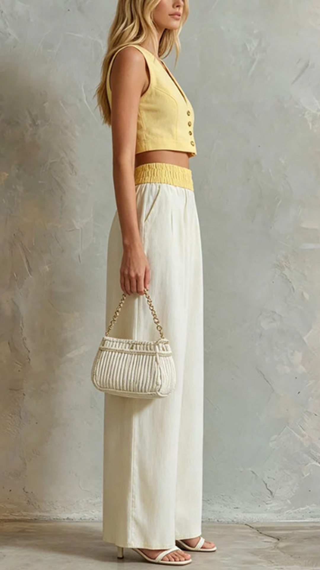 Women's Cotton‑blend V‑Neck Button‑Front Vest Elastic‑Waist Wide‑Leg Pant Set - Nordfashionstorm - Women's Clothing, Fashion for You - Nordfashionstorm.com
