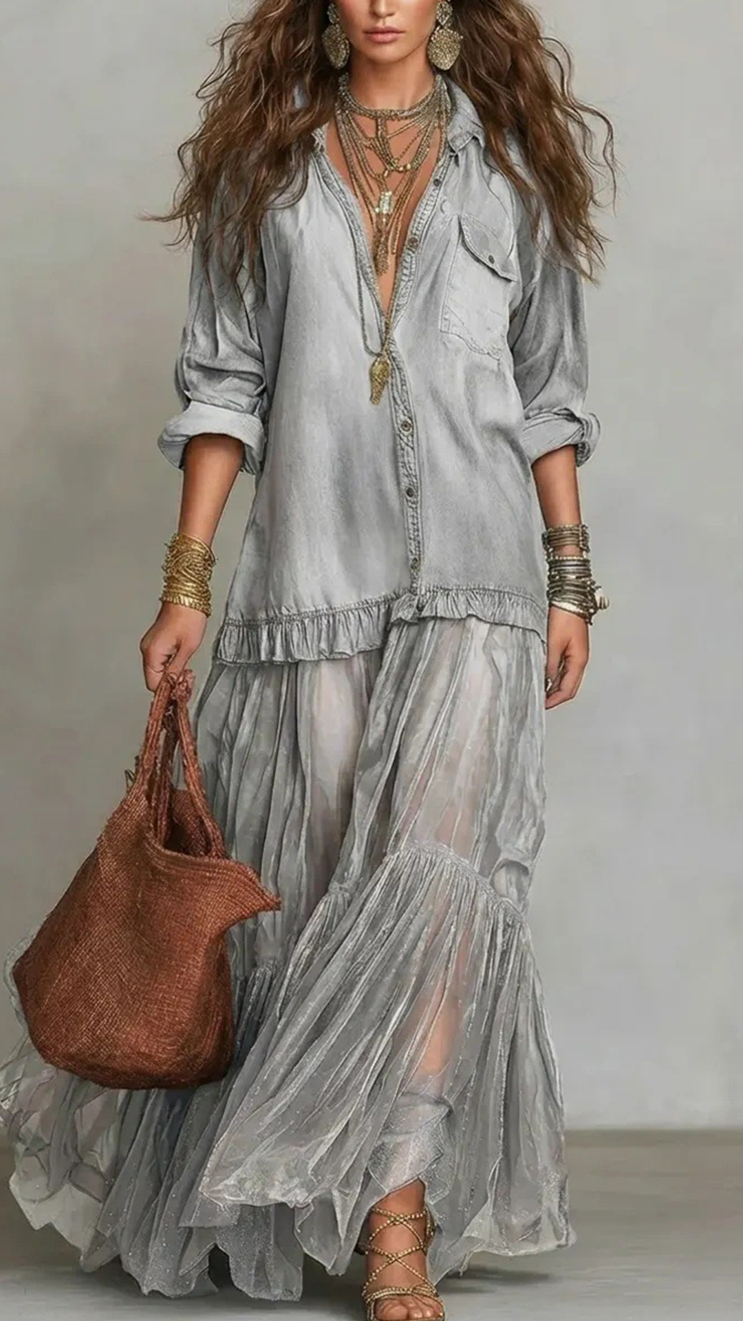 Women's Cotton-Blend Denim-Look Shirt Dress - Nordfashionstorm - Women's Clothing, Fashion for You - Nordfashionstorm.com