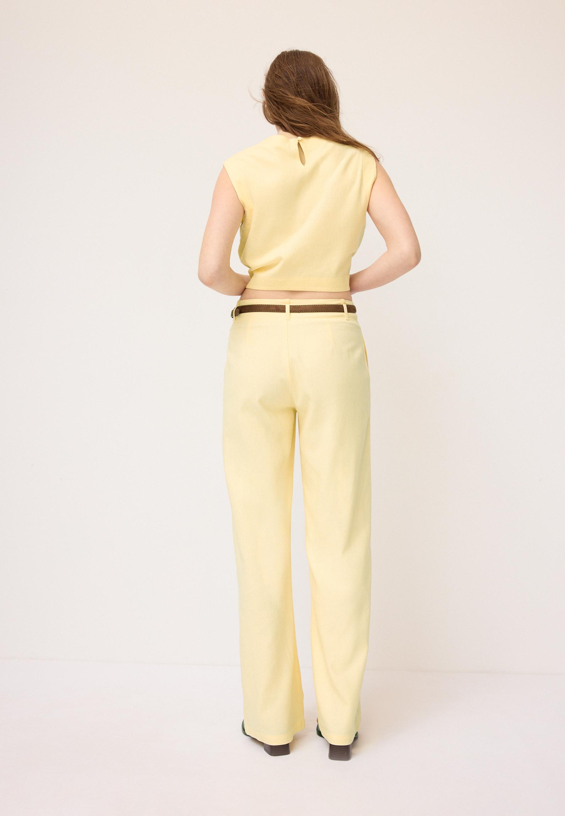 STRAIGHT-LEG LINEN-EFFECT TROUSERS WITH BELT