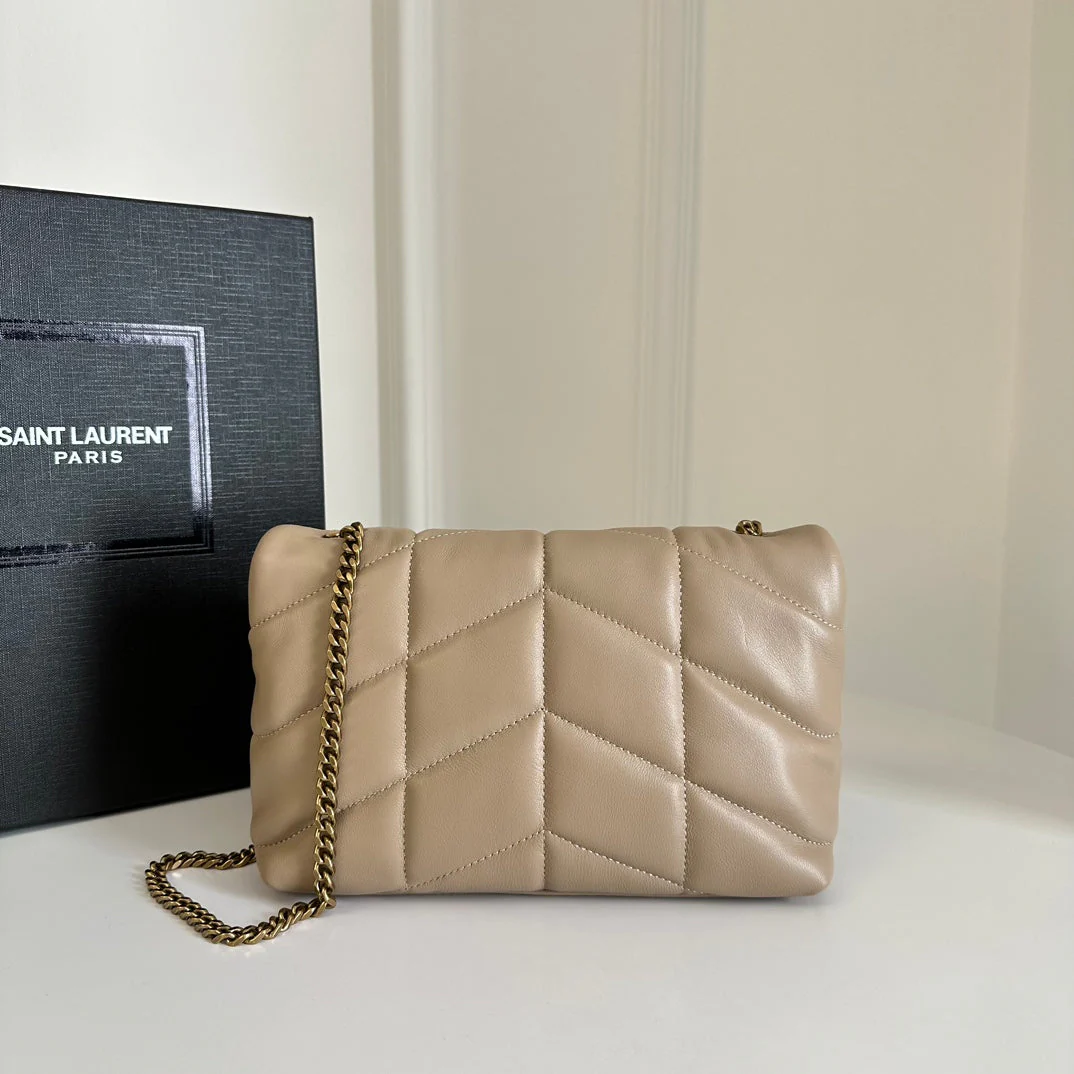 YSL  Loulou Puffer Toy Bag In Quilted Lambskin Beige Size 23x15.5x8.5 - Top Club
