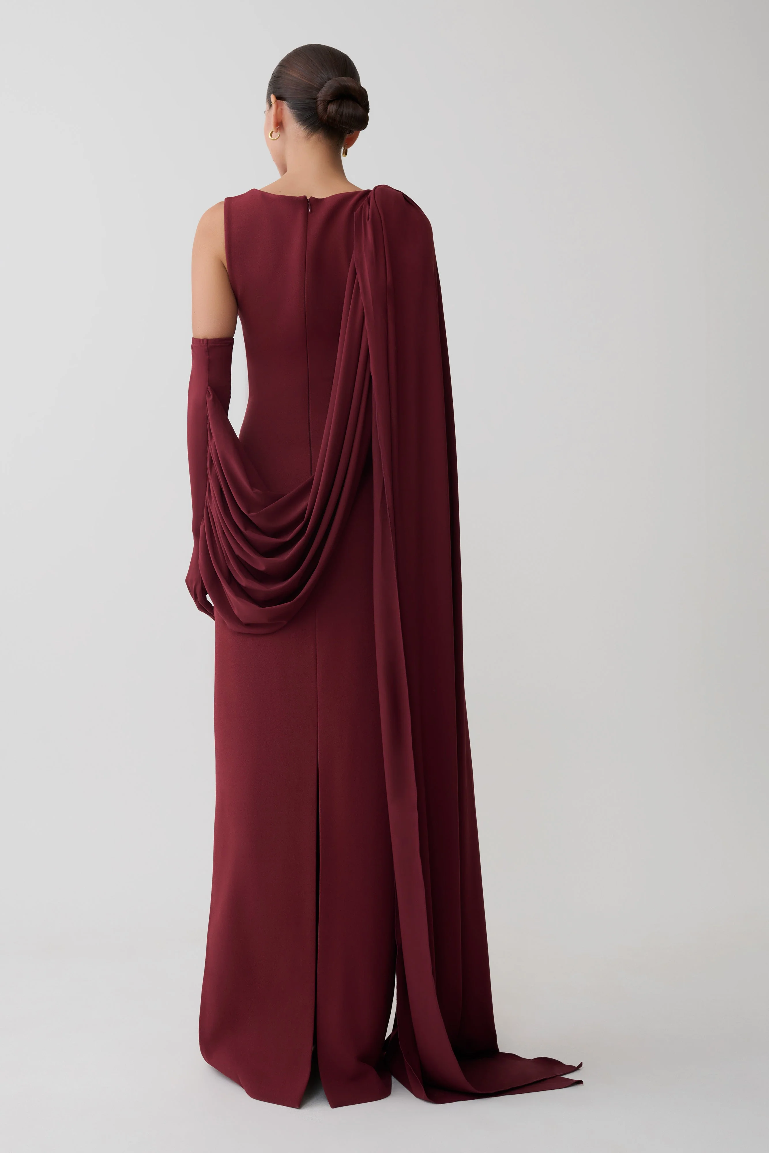 Rhea Detachable Cape Jersey Maxi Dress - Wine