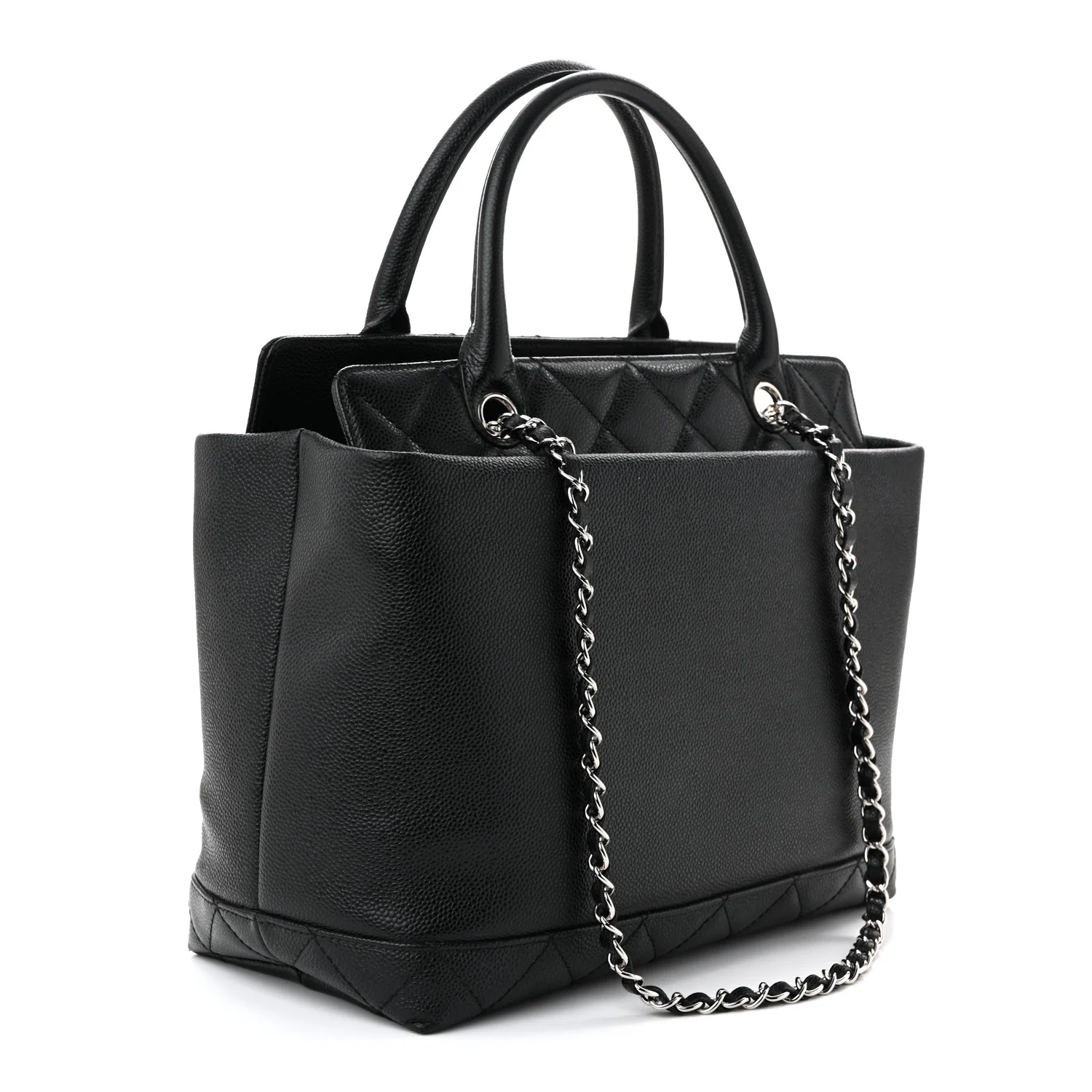 Soft Caviar CC Medium Top Handle Tote Black - Top Club