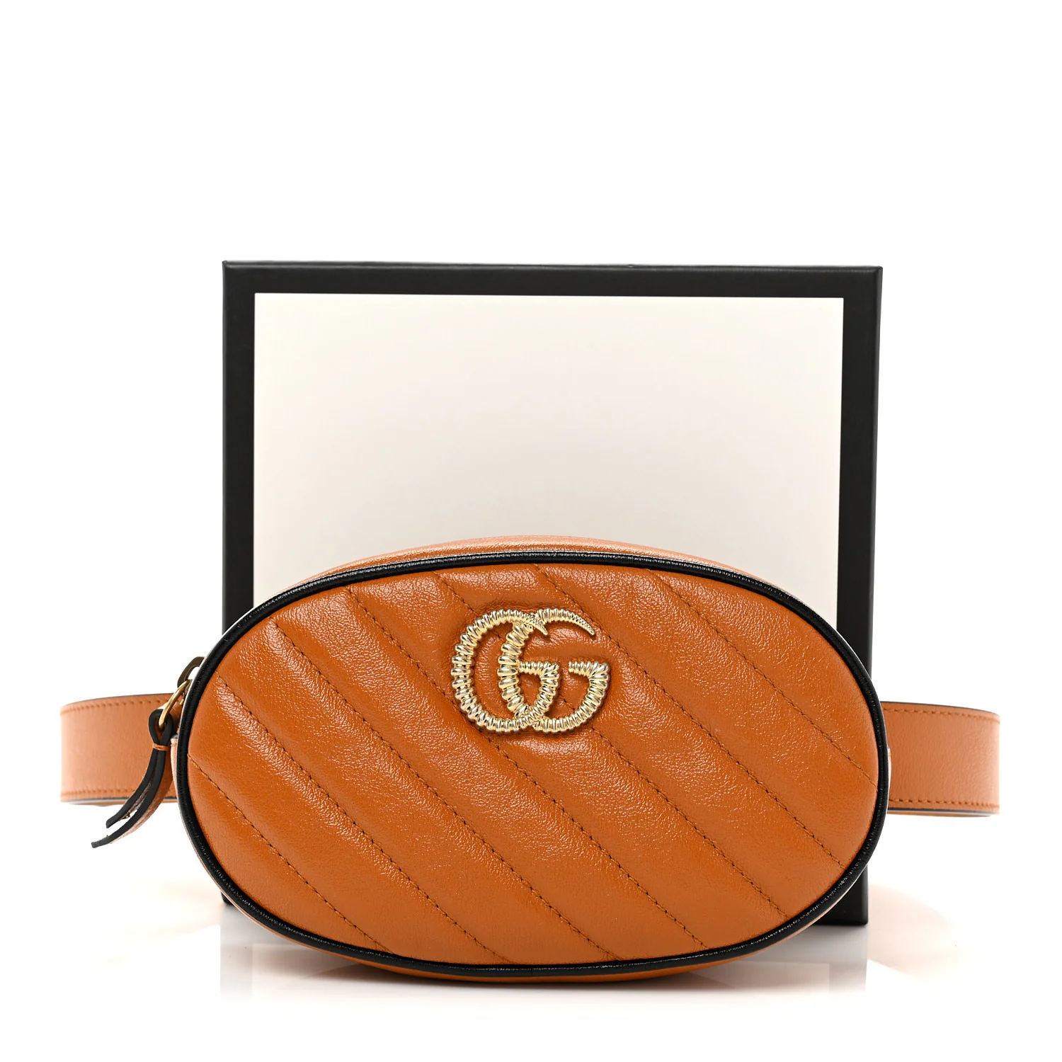 Vintage Effect Calfskin Matelasse Diagonal Torchon GG Marmont Belt Bag 95 38 Cognac - Top Club