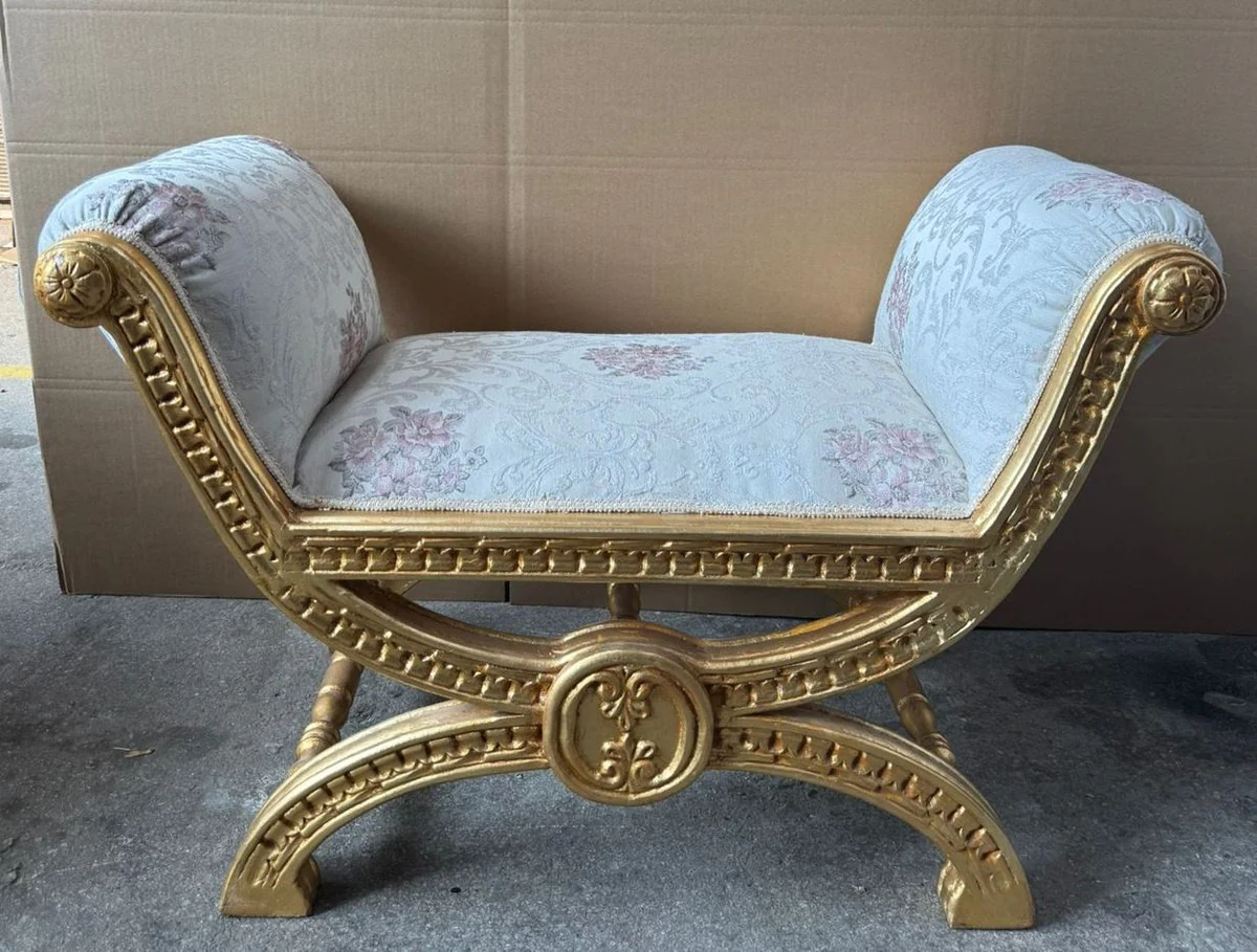 Baroque stool gray / gold 100 cm - baroque style furniture