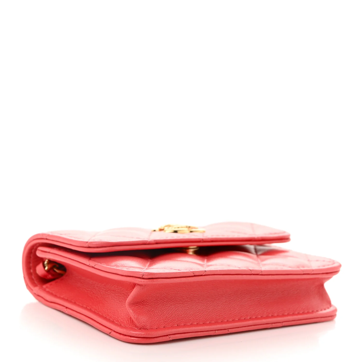 Shiny Lambskin Quilted Card Holder On Chain Pink - Top Club